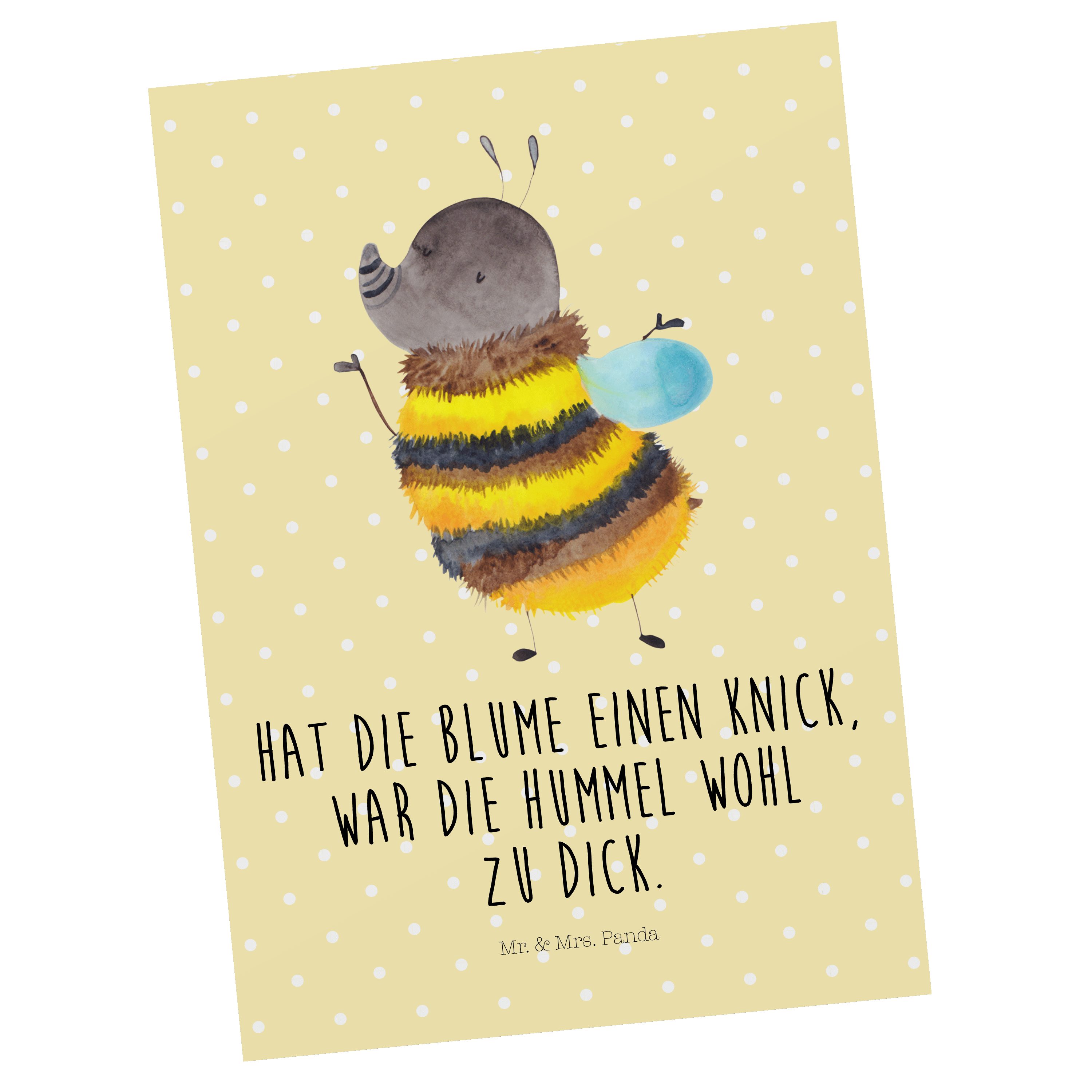 Mr. & Mrs. Panda Postkarte Hummel flauschig - Gelb Pastell - Geschenk, Geschenkkarte, Tiere, Gut