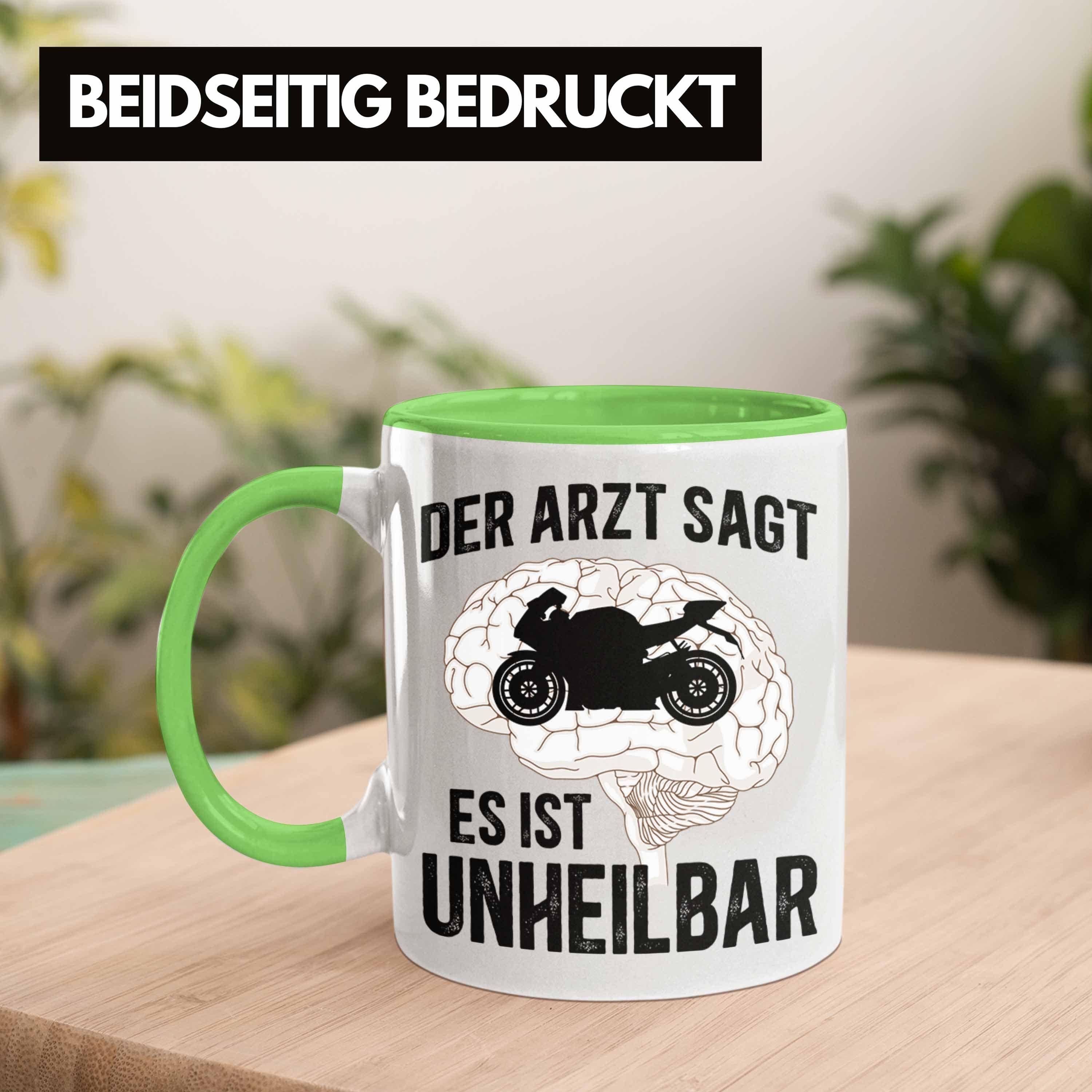 Trendation Tasse mit Kaffeetasse für Männer Biker - Grün Spruch Trendation Motorradfahrer Herren Motorrad Tasse Geschenk
