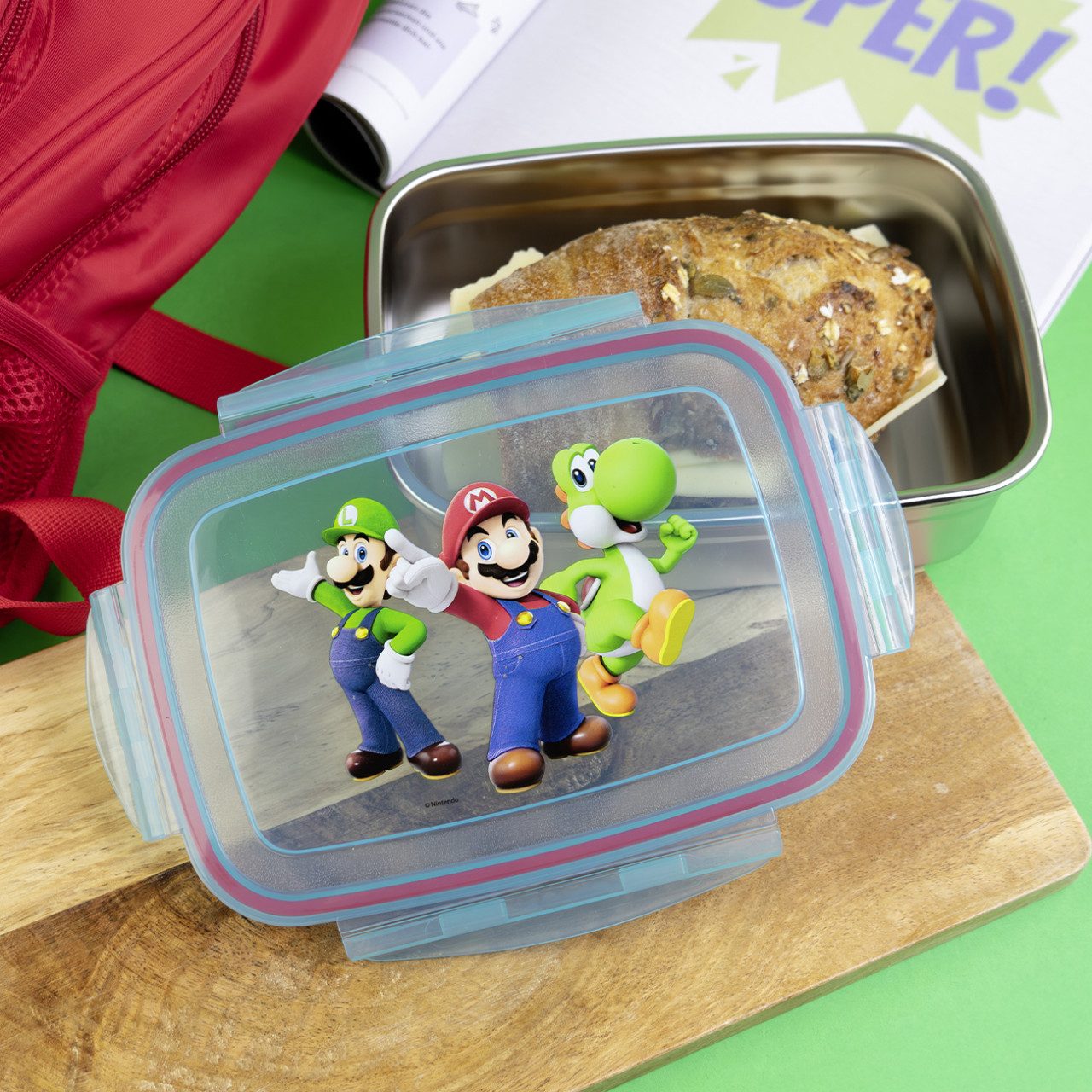 Geda Labels GmbH Lunchbox Super Mario Classic Dimension, Edelstahl, (1-tlg), Rot, 850ml, 4-seitiger Clipverschluss