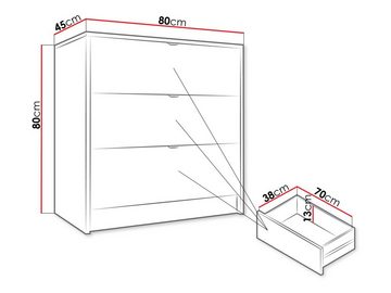 MIRJAN24 Kommode Vinxor 3SZ (mit drei Schubladen), Aluminiumgriffe in der Farbe Chrom