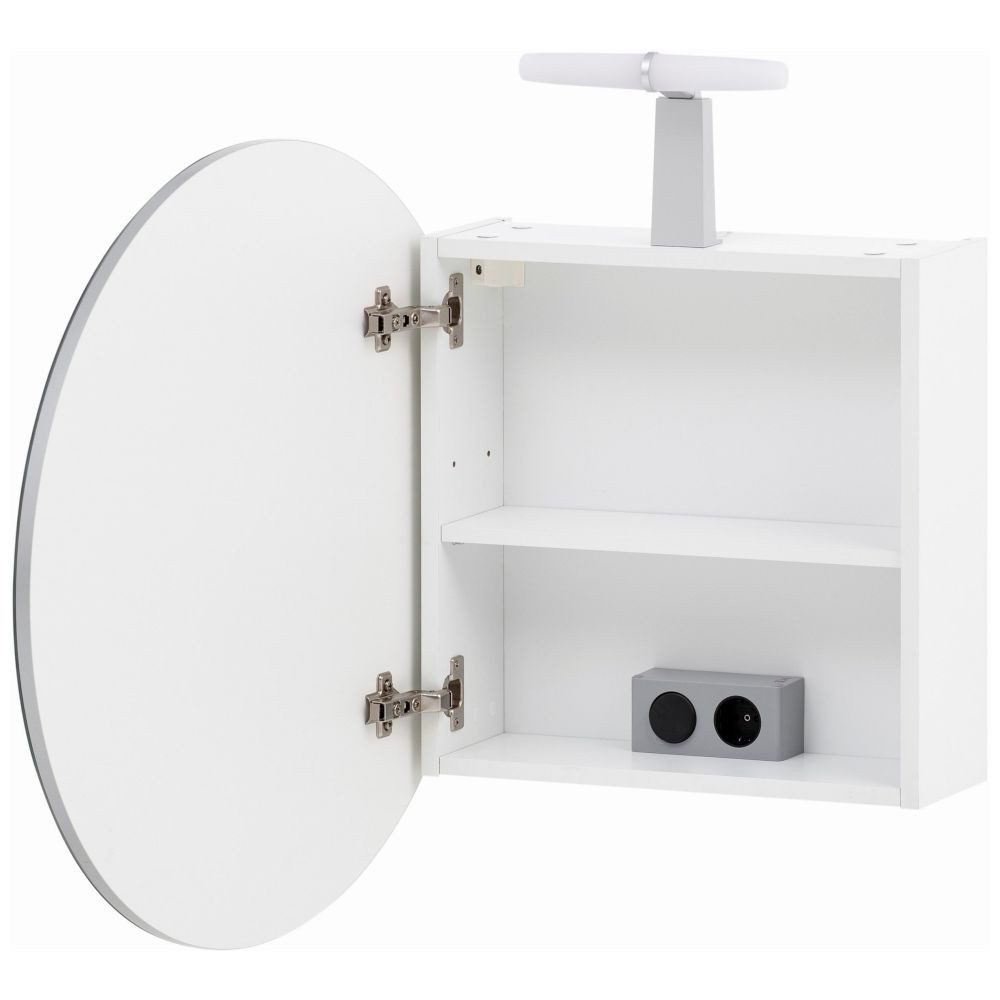 Lomadox Spiegelschrank BELFORT-80 mit runder Spiegeltür, LED-Aufbauleuchte, 65cm Durchmesser, weiss matt