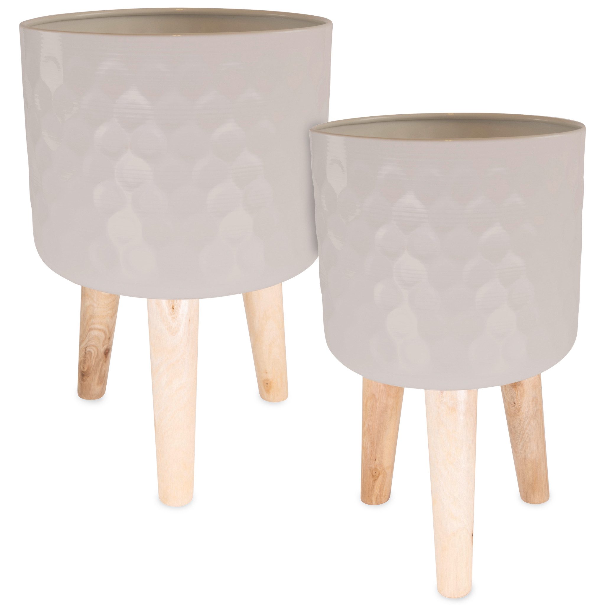 matches21 HOME & HOBBY Blumentopf Blumentöpfe 2er Set Beige Ø 24,5 x 42 cm & 28 x 43 cm mit Füßen (2 St), Übertöpfe aus Metall mit Holz Beinen