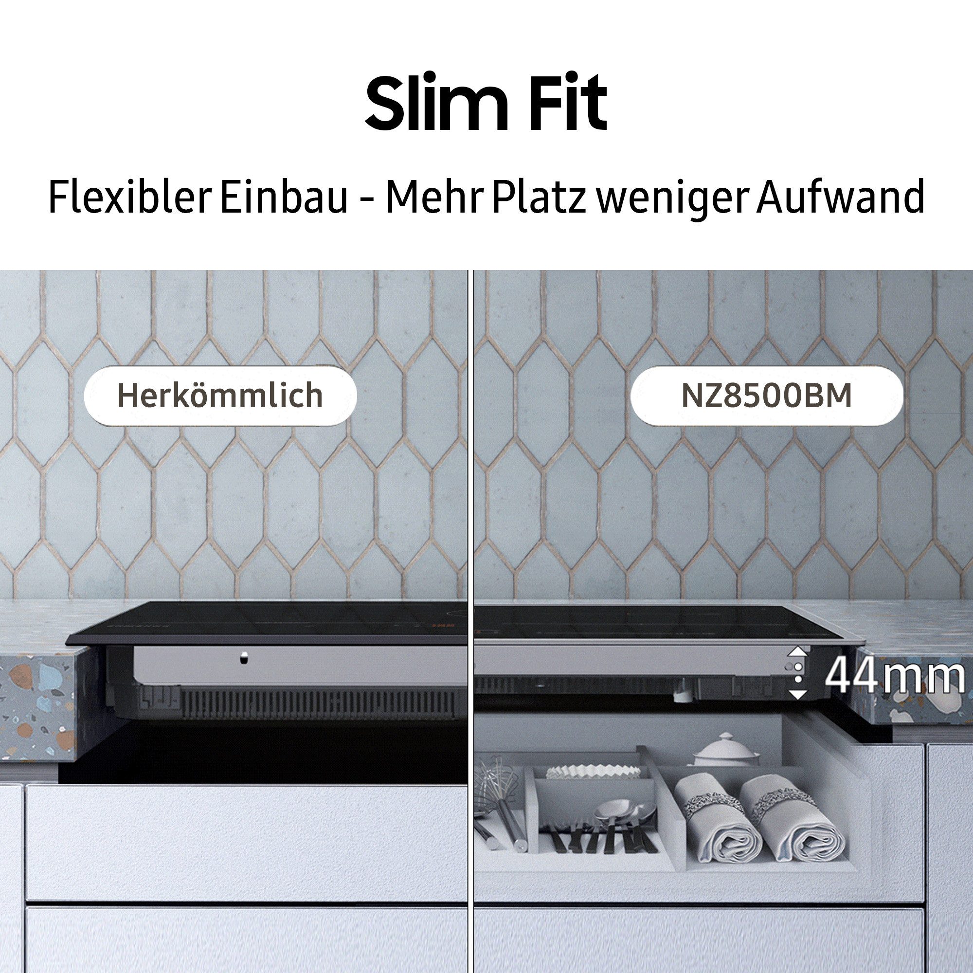 Samsung Induktions-Kochfeld NZ6000K NZ64B4015HK/U1, Höhe des Kochfelds beträgt nur 44mm & Ideal für ovale Pfannen & Töpfe