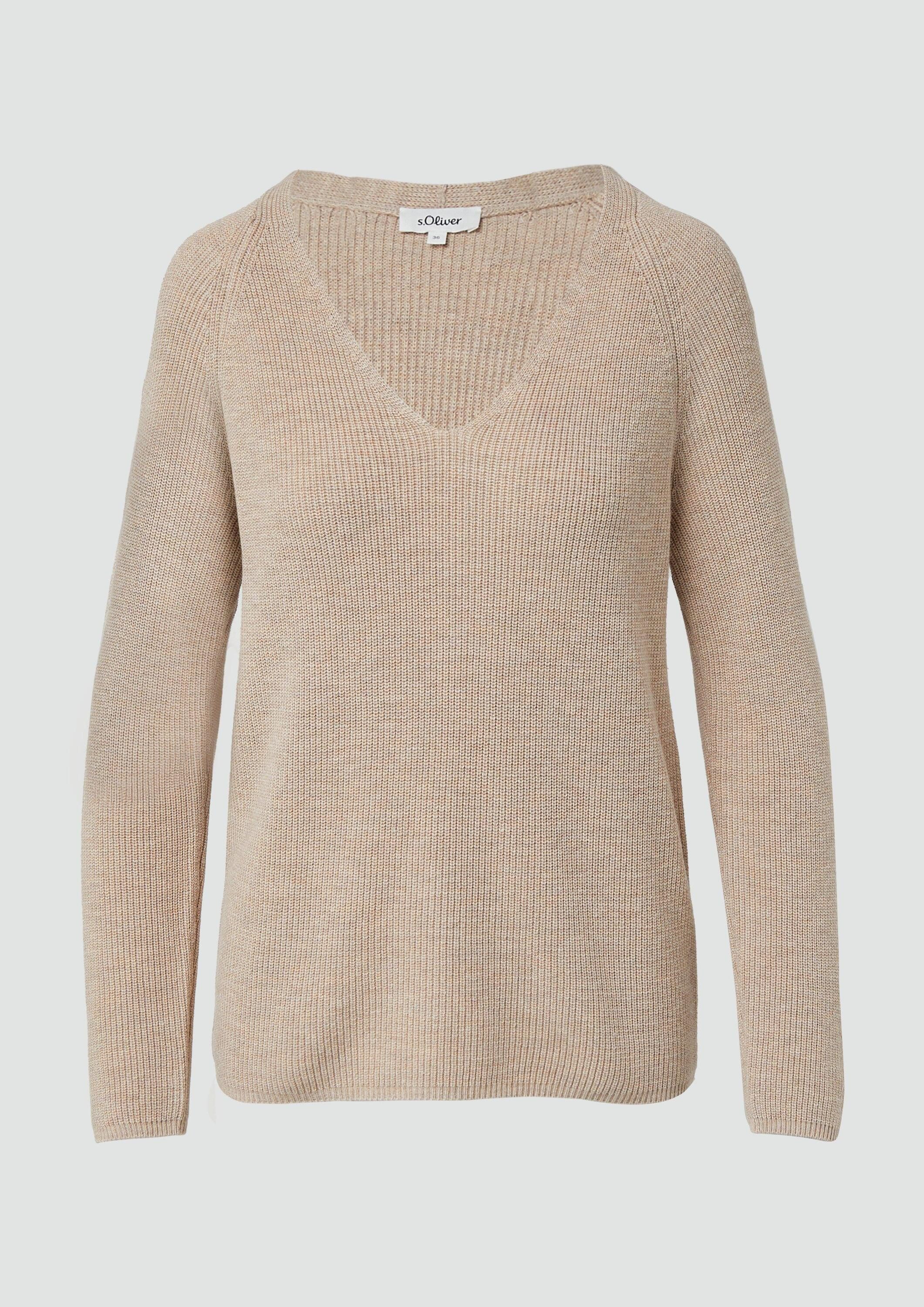 s.Oliver Longpullover Strickpullover Strickpullover aus Baumwollmix mit V-Ausschnitt