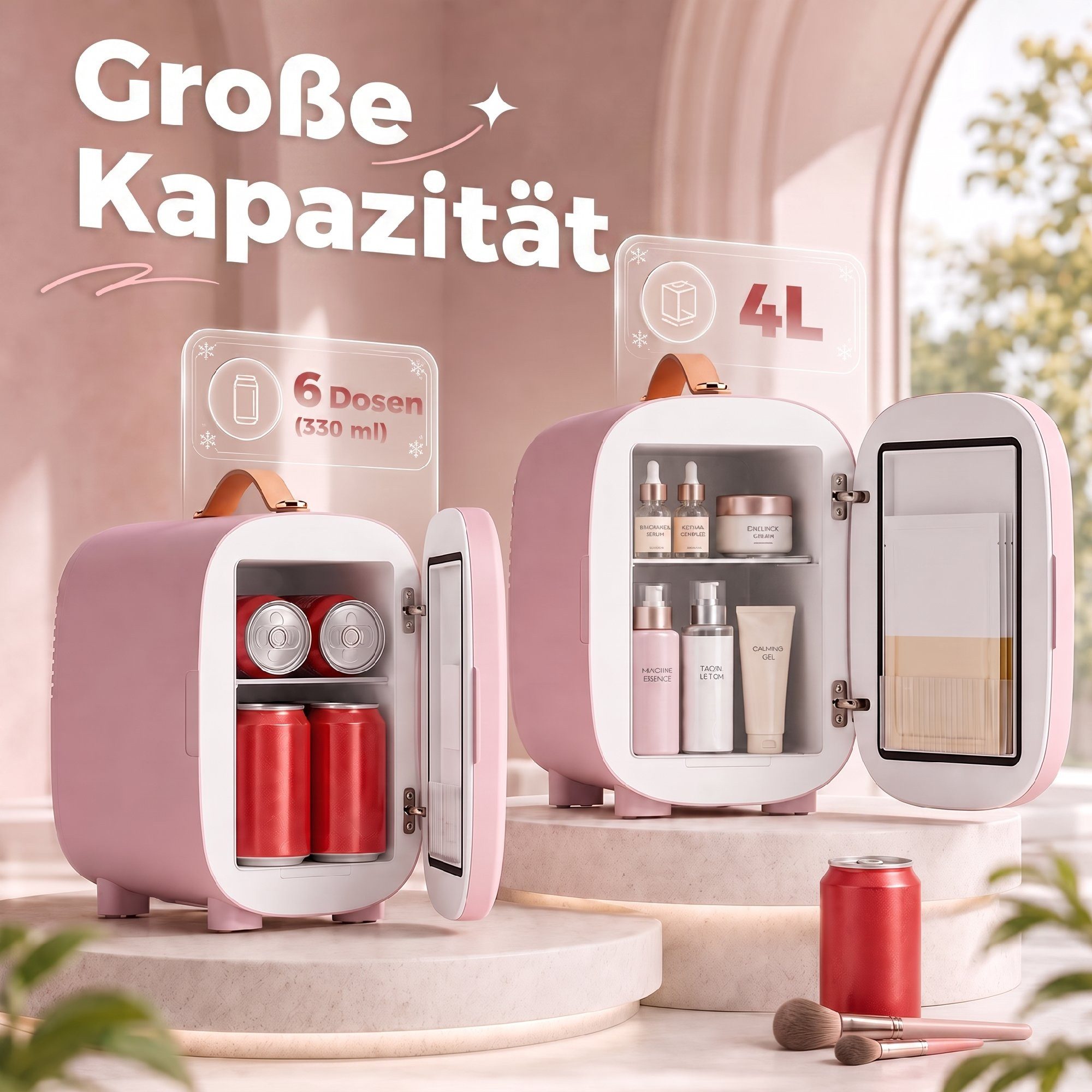 HOMCOM Kühlbox Mini Kühlschrank 4 Liter mit Kühl- und Heizfunktion Skincare, für Kosmetik, Getränke, Obst, Rosa – Bild 4 von 5