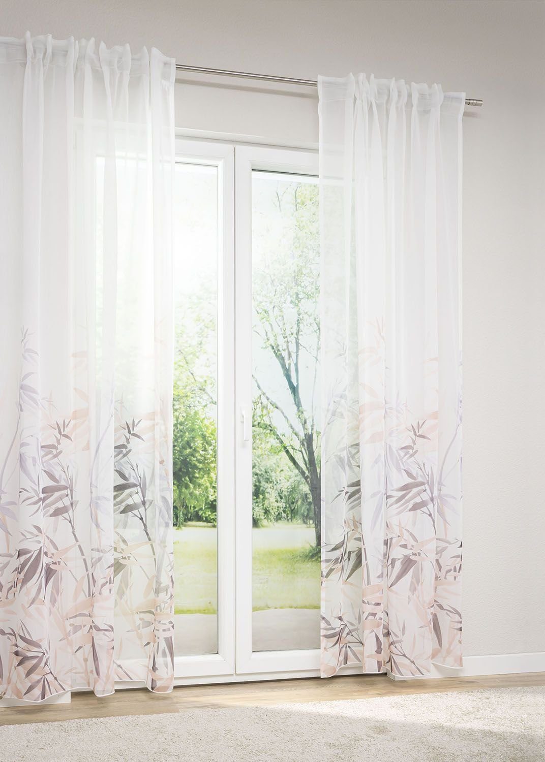 LYSEL®, St), 245x145cm Zugbandschal Vorhang (1 HxB Miria, transparent, grau rosa-