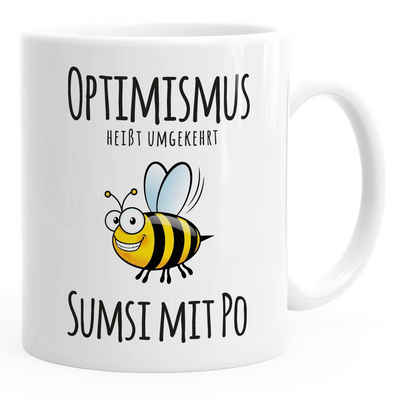 MoonWorks Tasse »Kaffee-Tasse Spruch Optimismus heisst umgekehrt Sumsi mit Po Bürotasse Motiv Biene MoonWorks®«, Keramik