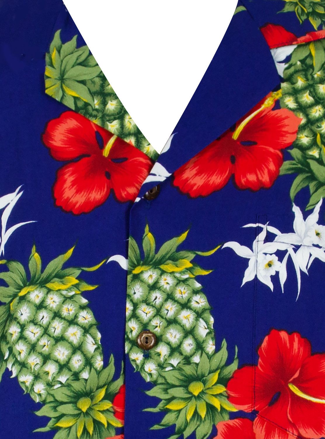 KY's Hawaiihemd "Ananas" Herren Kurzarm Baumwolle Kokosknöpfe Original Hawaii
