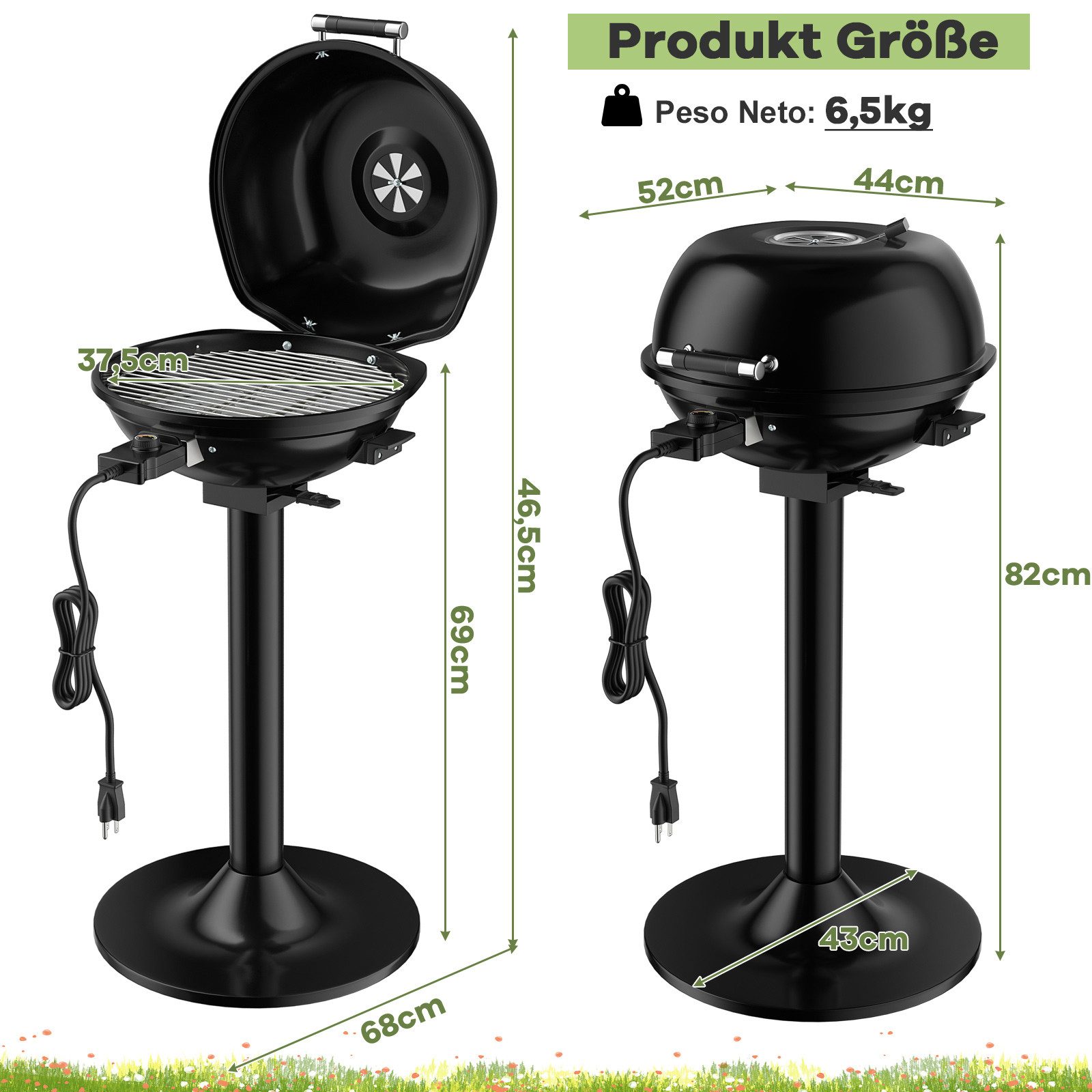 COSTWAY Elektrogrill, 1600 W, 93-219°C verstellbar, Antihaftbeschichtung