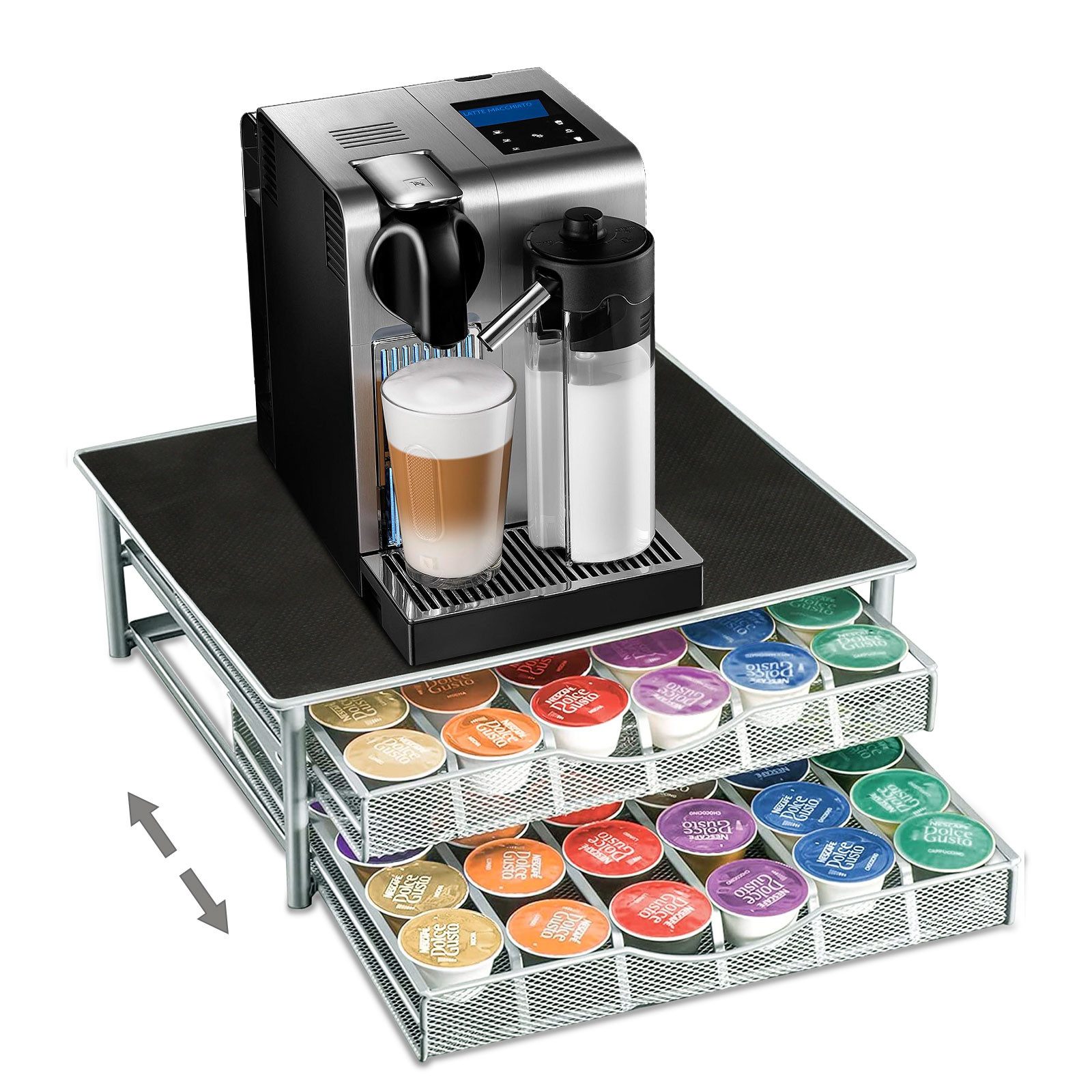 JEOBEST Kapselspender Kapselhalter Schublade für 72x Vertuo Nespresso Kaffeekapselbox, Aufbewahrung mit 2x Schublade, Tolle Geschenkoption