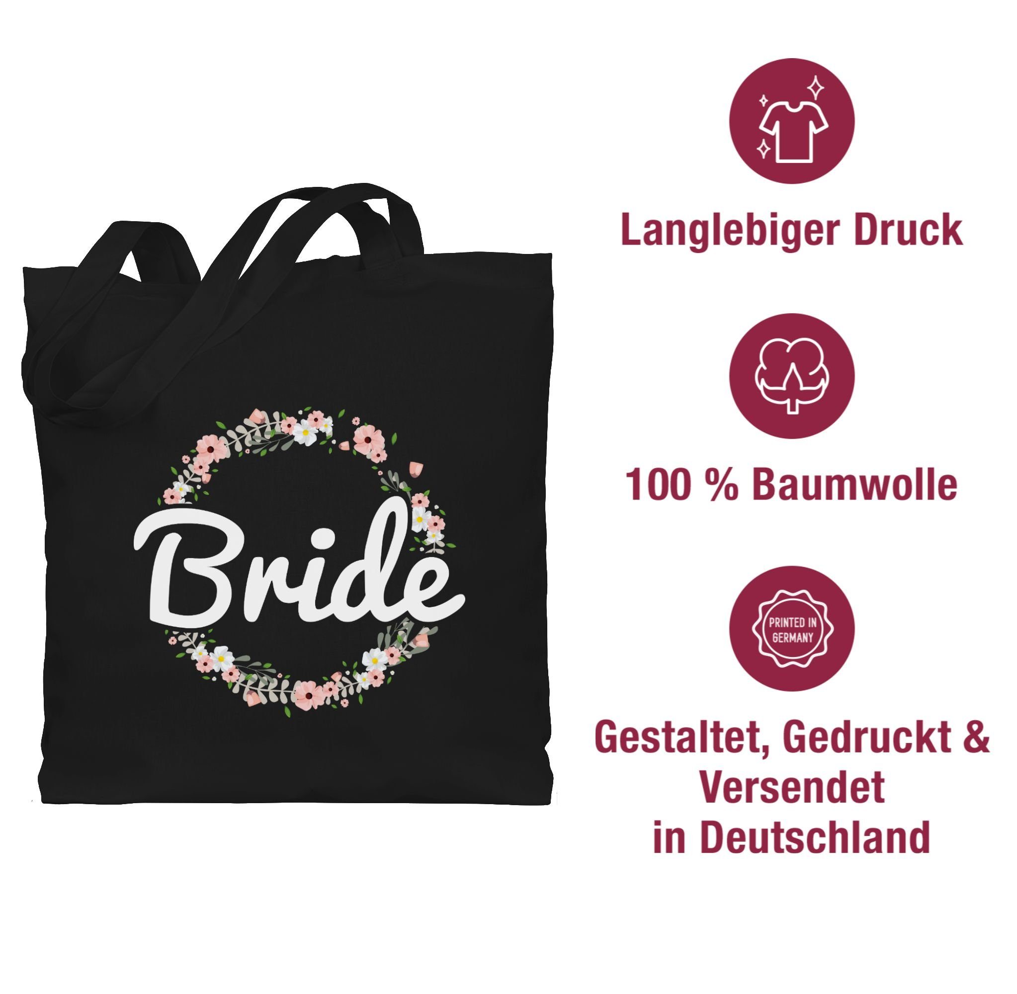 JGA 2 Schwarz Bride Frauen Umhängetasche Blumenkranz, Junggesellenabschied Shirtracer