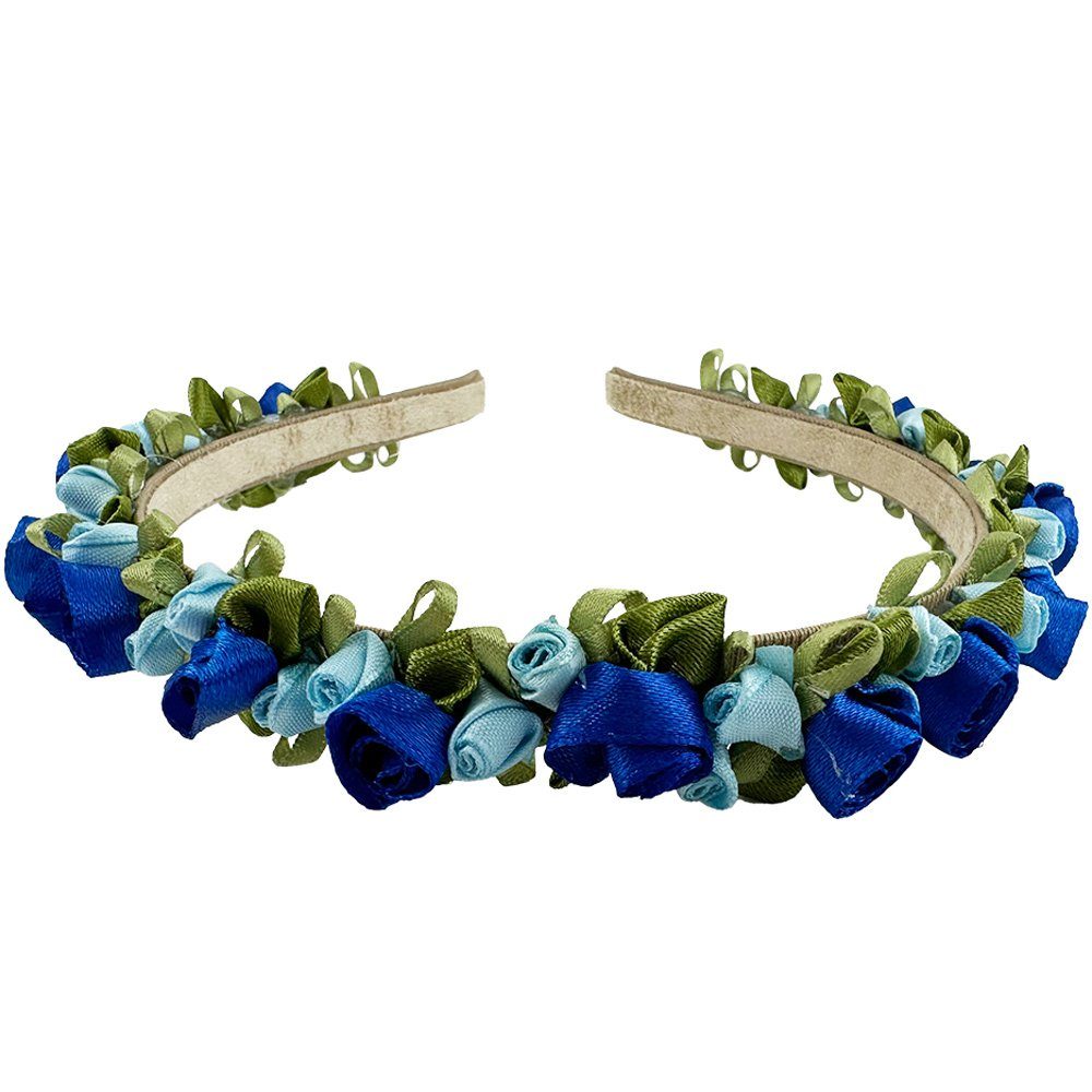 Trachtenland Haarreif Blumen Haarschmuck "Rosalie" Blau mit Rosenblüten