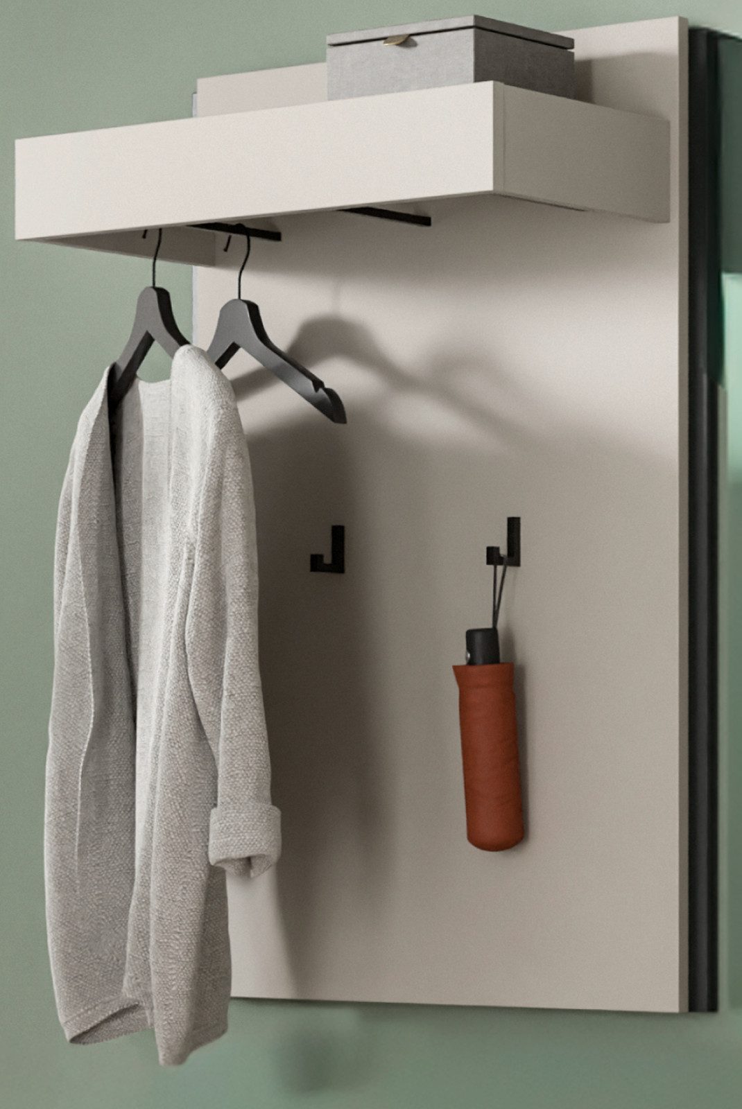 Inn.Furn Garderobenpaneel Nevia (Wandgarderobe in Kaschmir / Sand mit Schwarz, 75 x 106 cm), mit 5 Kleiderhaken und Kleiderstange