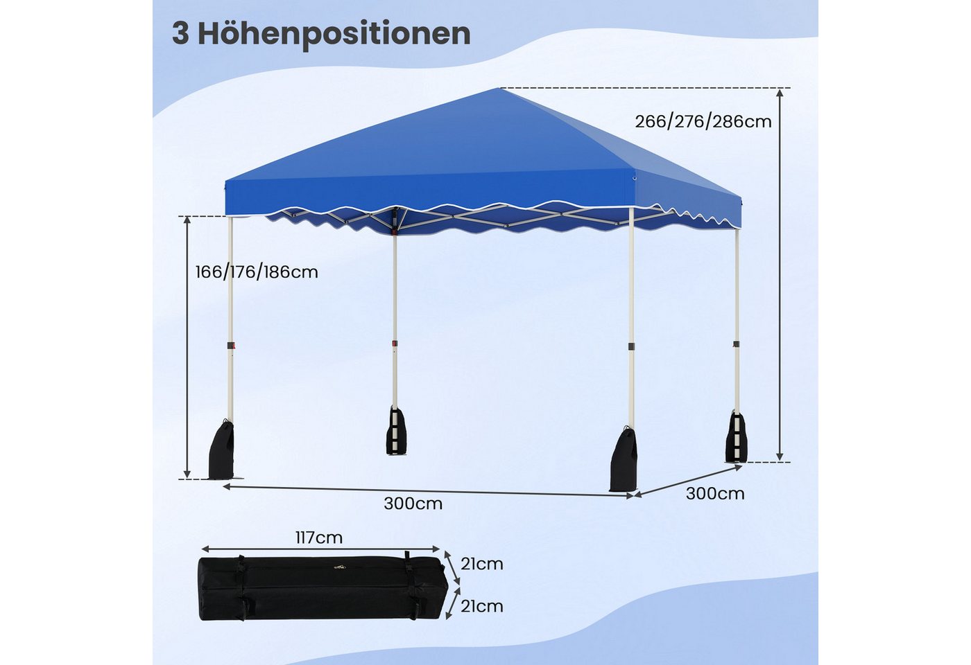 Thumbnail - KOMFOTTEU Faltpavillon, Gartenpavillon mit 4 Windseile, 8 Heringe & 4 Sandsäcke
