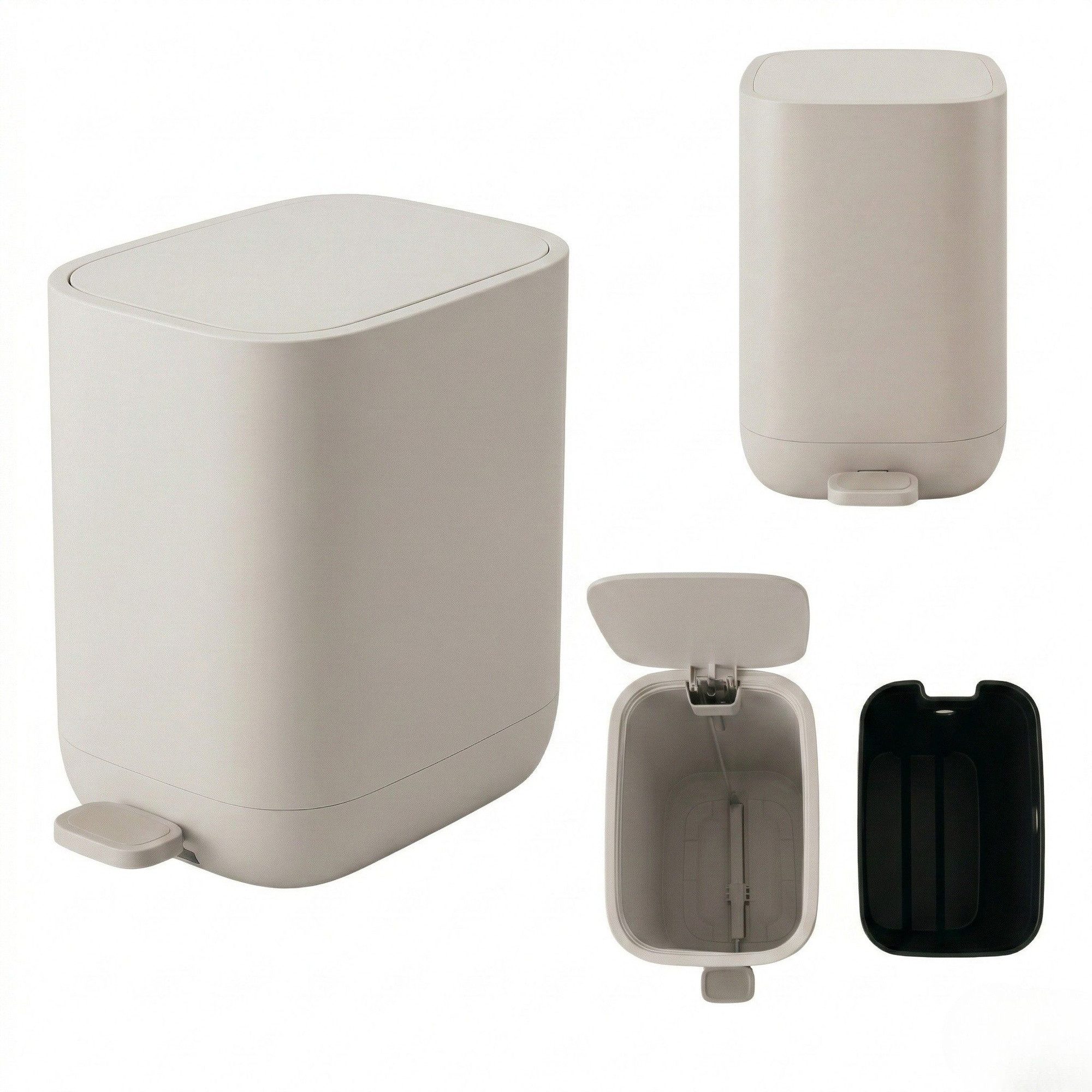 NUXIO Mülleimer Rechteckiger Badezimmerabfalleimer mit Pedal INVI, 7 l, beige