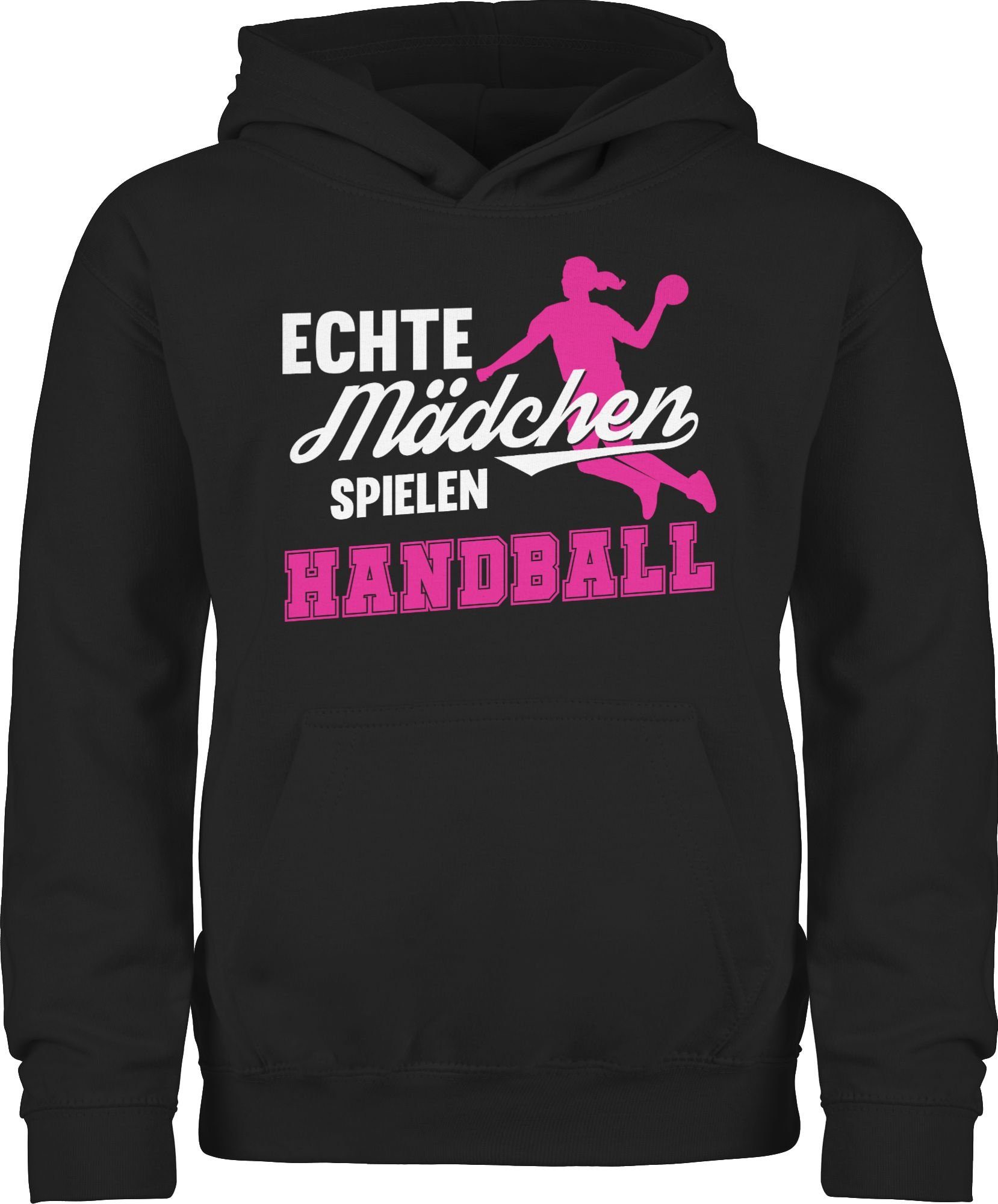 Shirtracer Hoodie Echte Mädchen spielen Handball weiß / fuchsia Kinder Sport Kleidung 3 Schwarz