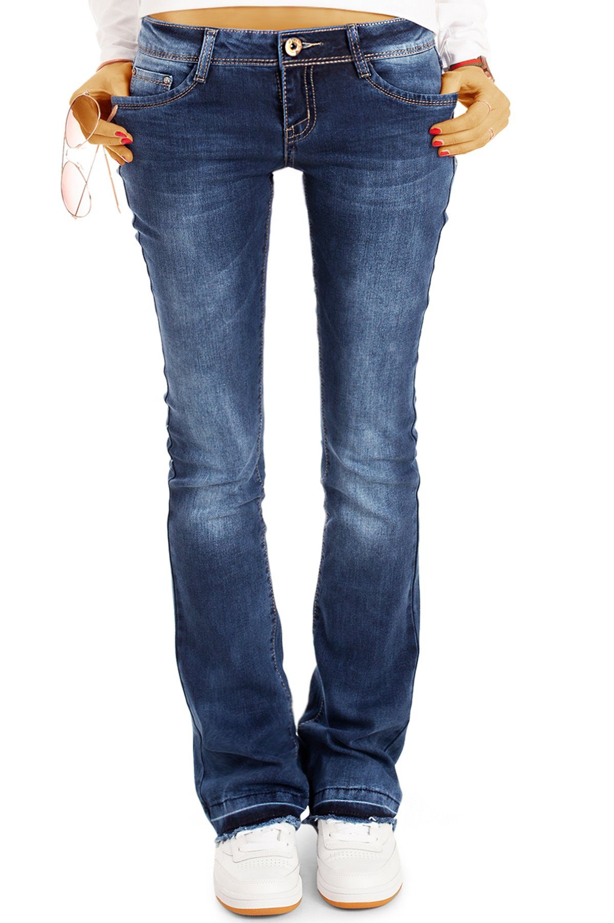 be styled Bootcut-Jeans Damen Hüftjeans, Schlaghosen mit offenem Saum, low waist j40g-2