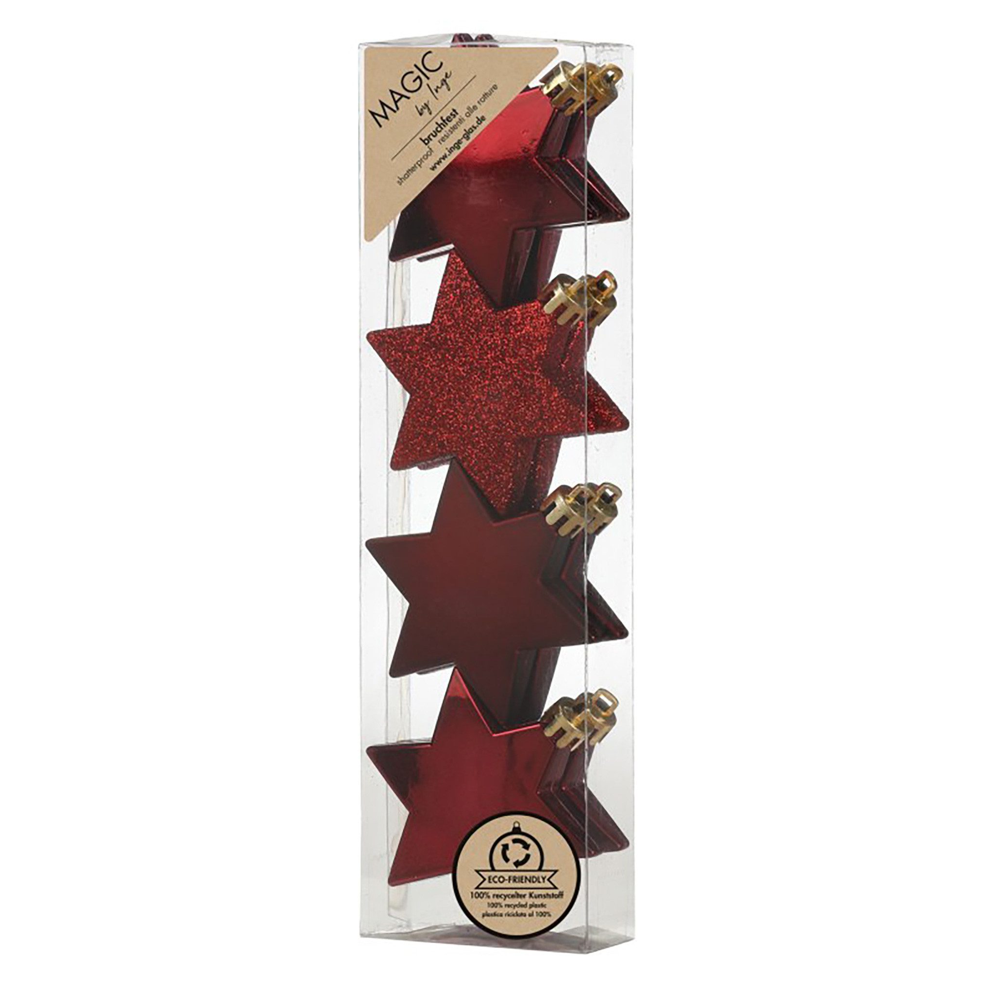 MAGIC by Inge Christbaumschmuck, Christbaumschmuck Sterne 6cm Kunststoff 8er Set - Morello Cherry