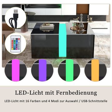 Merax Couchtisch Wohnzimmertisch Sofatisch mit ausziehbarer Tischplatte, hochglanz mit LED-Beleuchtung, Beistelltisch mit Fernbedienung