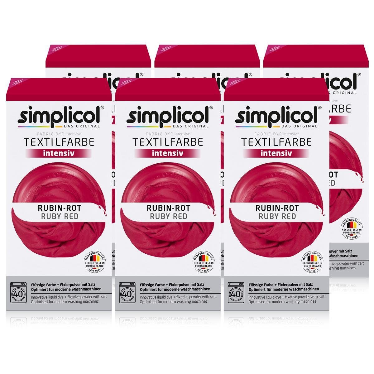 Textilfarbe Simplicol Textilfarbe intensiv Rubin-Rot - Einfaches Färben (6er Pack)