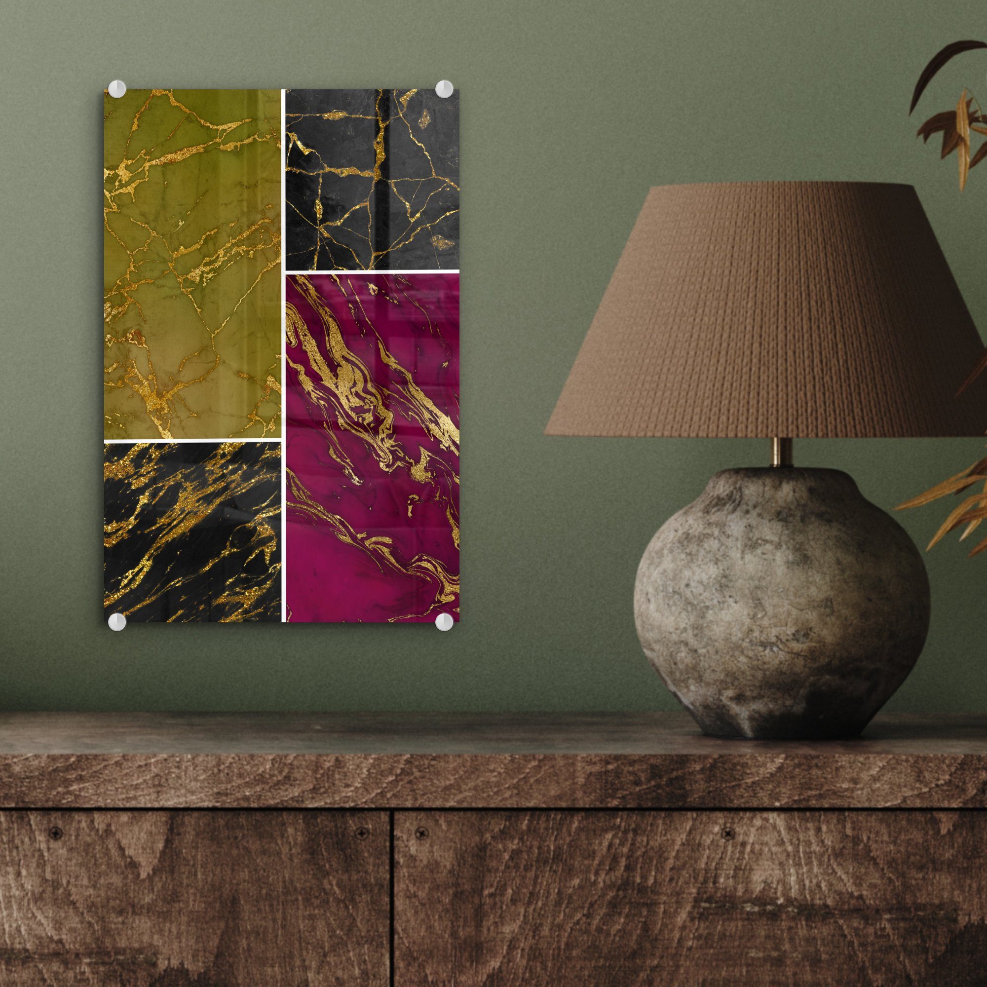 MuchoWow Wanddekoration St), Glas - - auf - Luxus, Bilder (1 auf Glasbilder Marmor Acrylglasbild - Wandbild Foto Gold Glas -