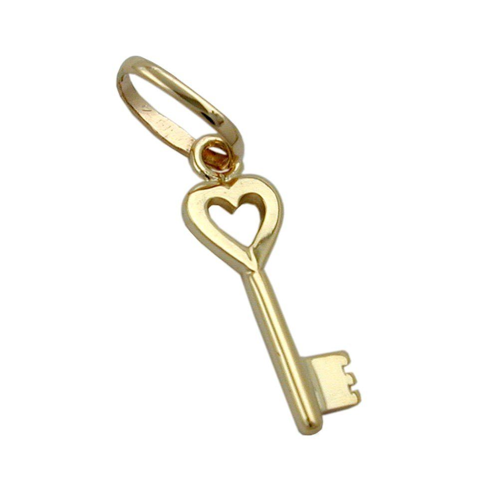 Schmuck Krone Kettenanhänger Anhänger Kettenanhänger Herz Schlüssel aus 375 Gold Gelbgold Goldanhänger, Gold 375