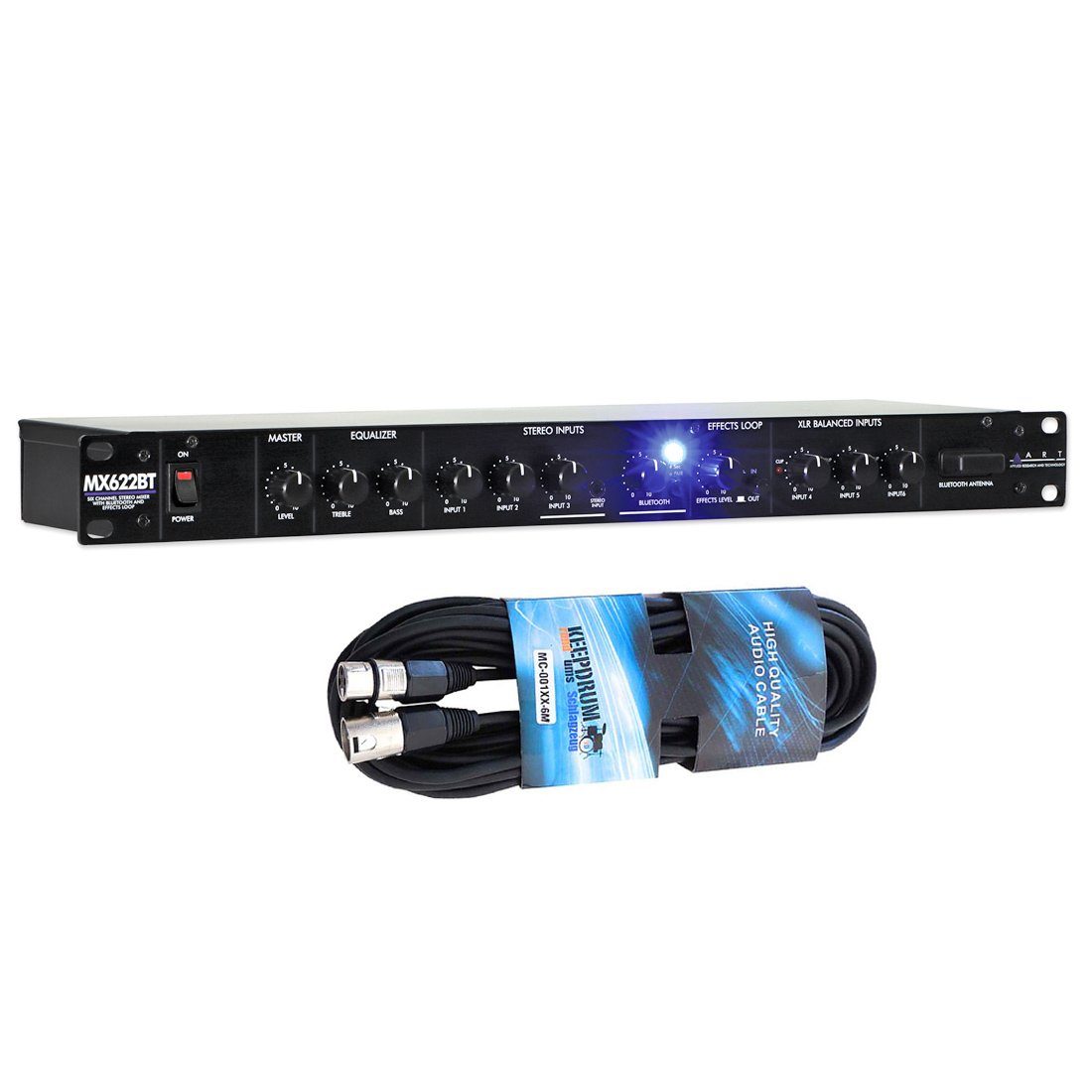 Art Audio Mischpult ART MX622BT 6-Kanal-Stereo-Mixer mit XLR Kabel