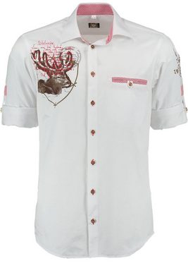 OS-Trachten Trachtenhemd Irono Langarmhemd mit Motivdruck "Hirsch"