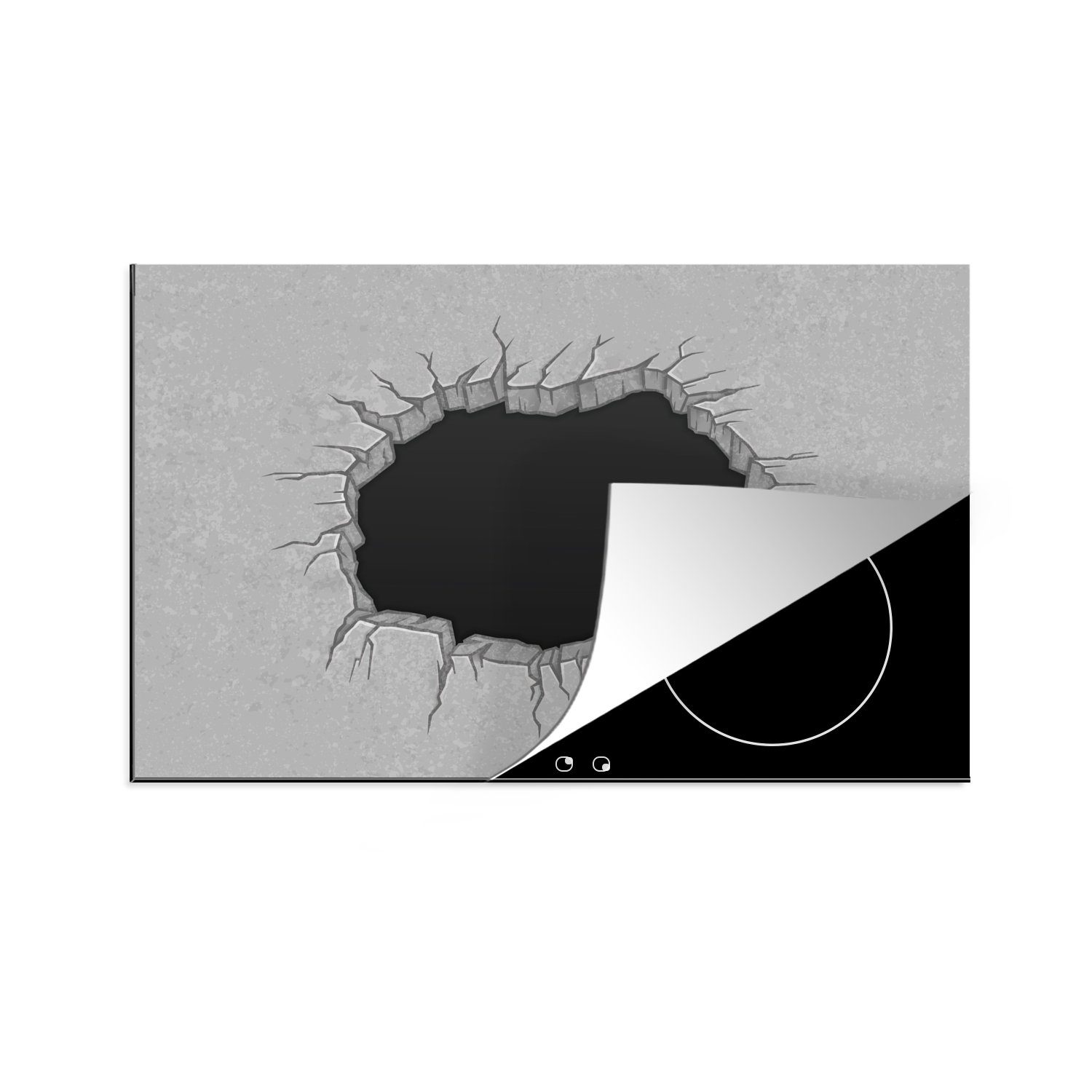 MuchoWow Herdblende-/Abdeckplatte Illustration eines großen Lochs in einer Betonwand, Vinyl, (1 tlg), 81x52 cm, Induktionskochfeld Schutz für die küche, Ceranfeldabdeckung