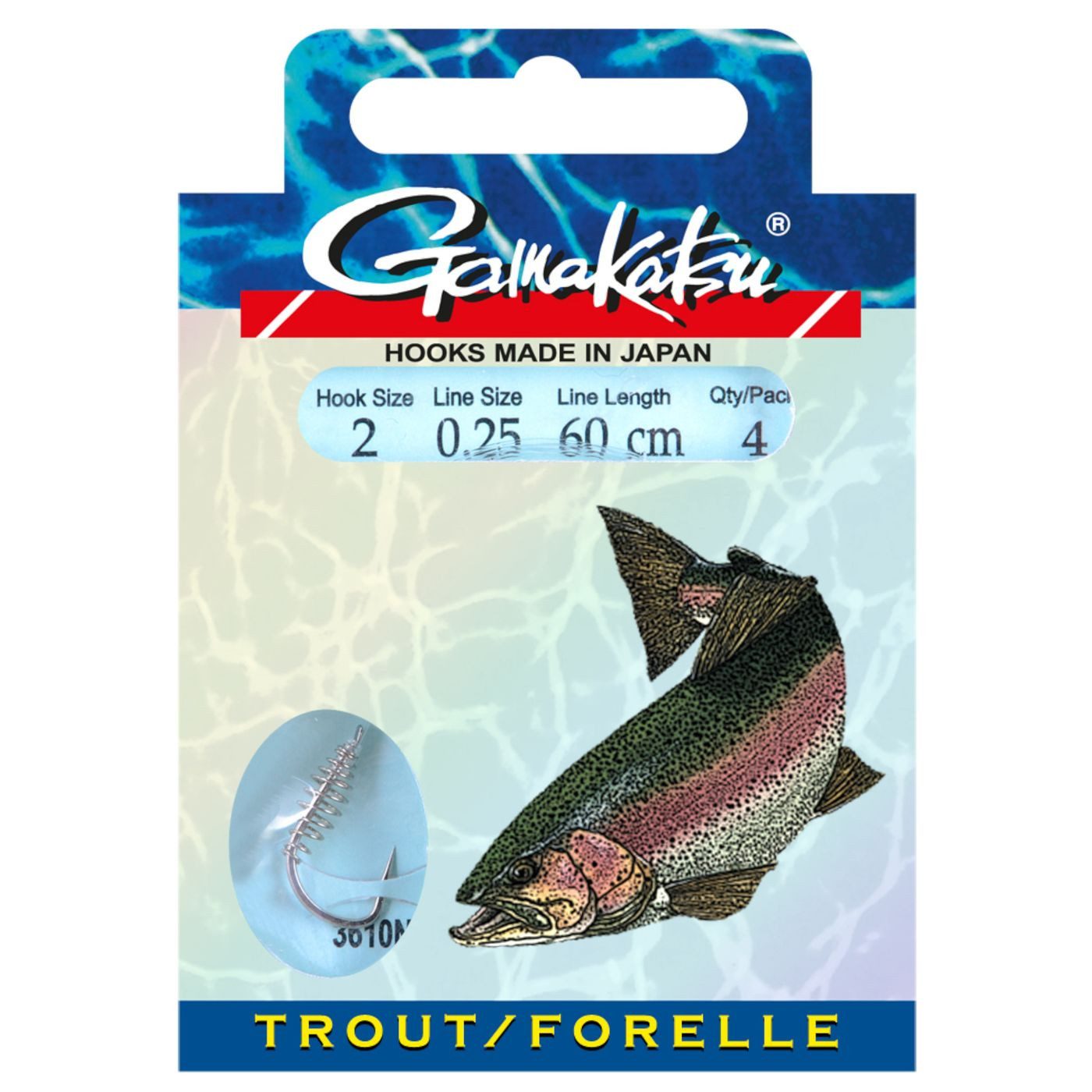 Forellenhaken Gamakatsu Forelle LS-3610 Spirale 60cm - 10 gebundene Angelhaken