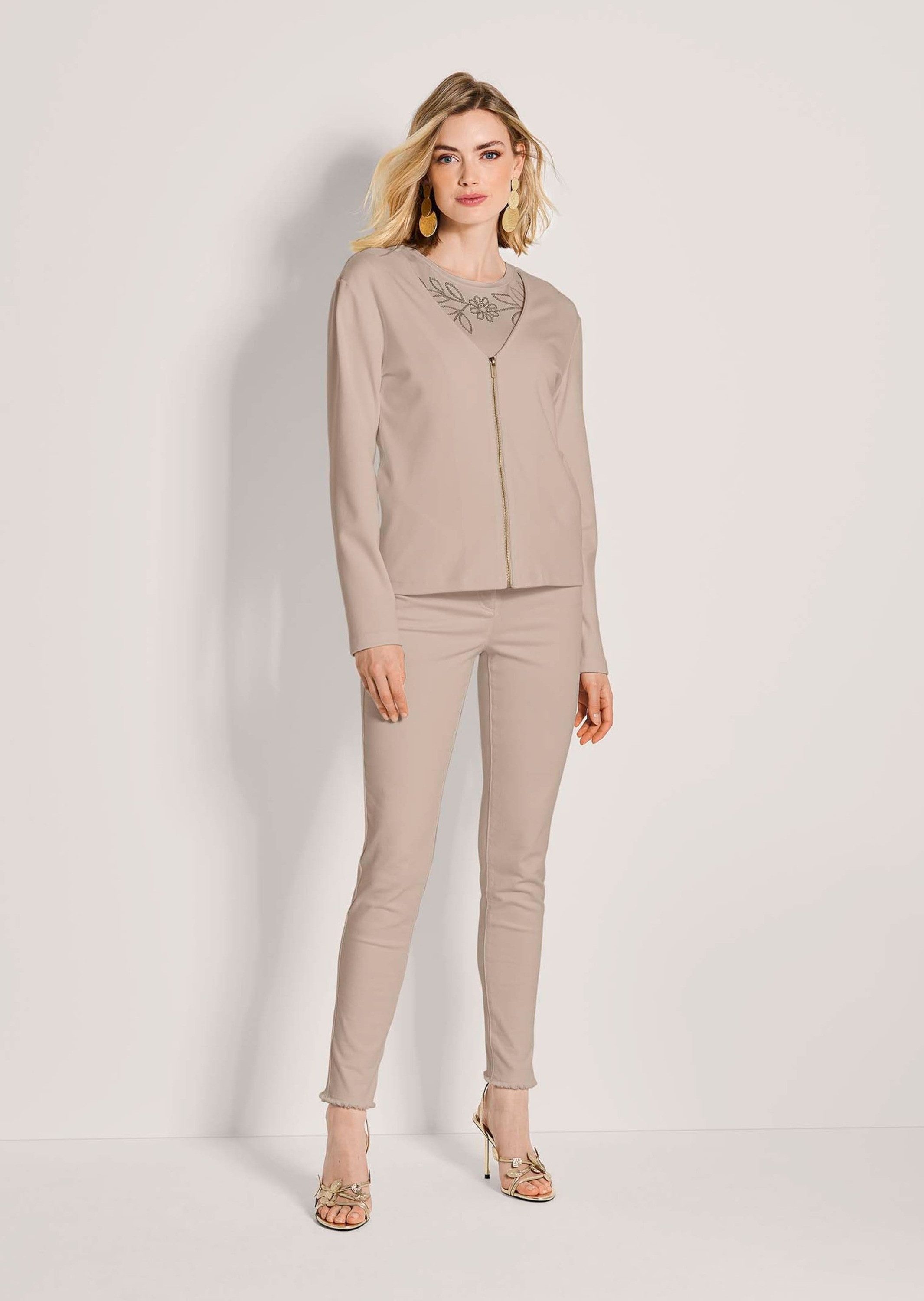 MADELEINE Langarmshirt Elegante Viskosejacke mit Reißverschluss Sportlich-eleganter Blazer mit tiefem V-Ausschnitt, ungefüttert