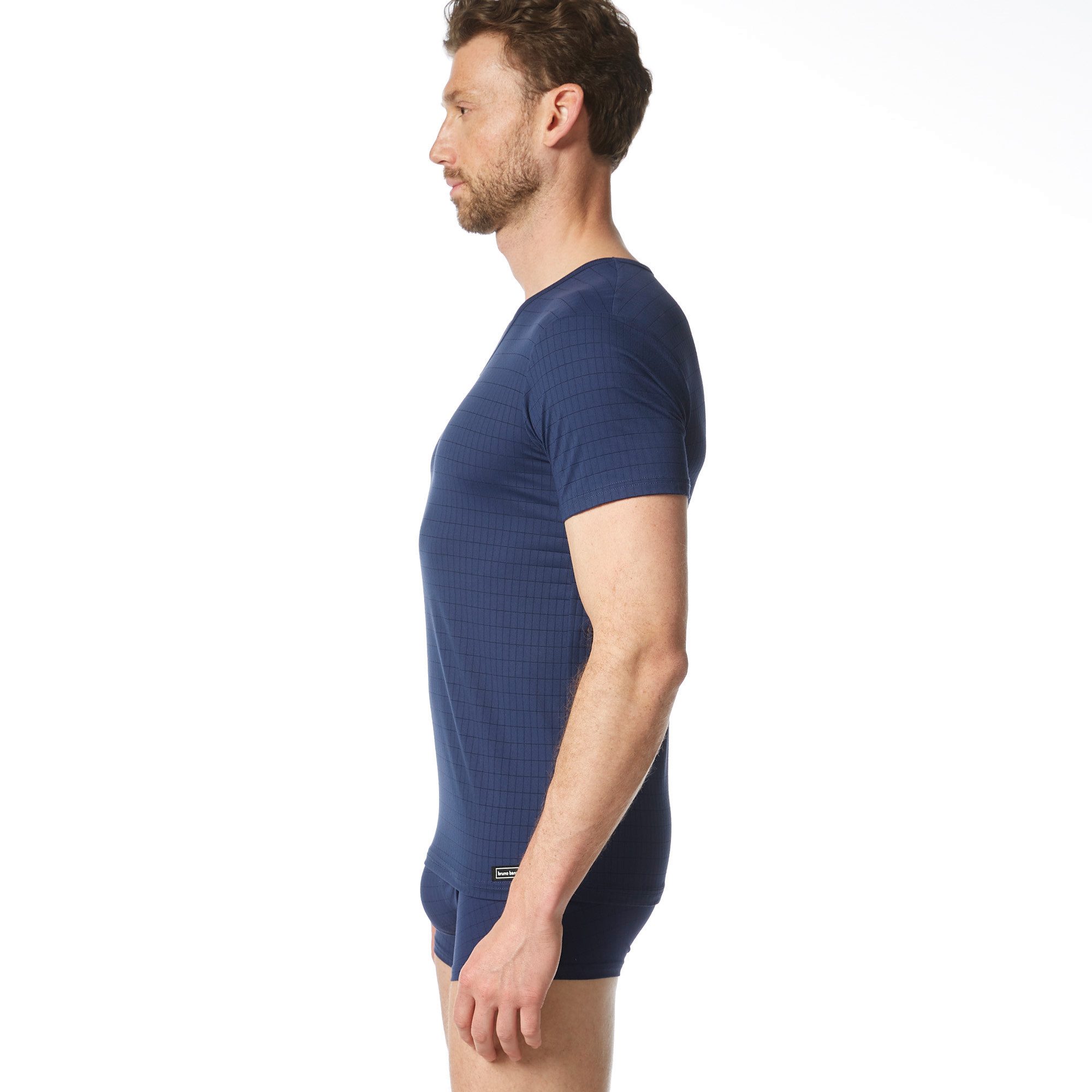 Bruno Banani V-Shirt CHECK LINE 2.0 Pique Optik, Kurzarm, V-Neck, Cotton-Mix – Bild 4 von 5
