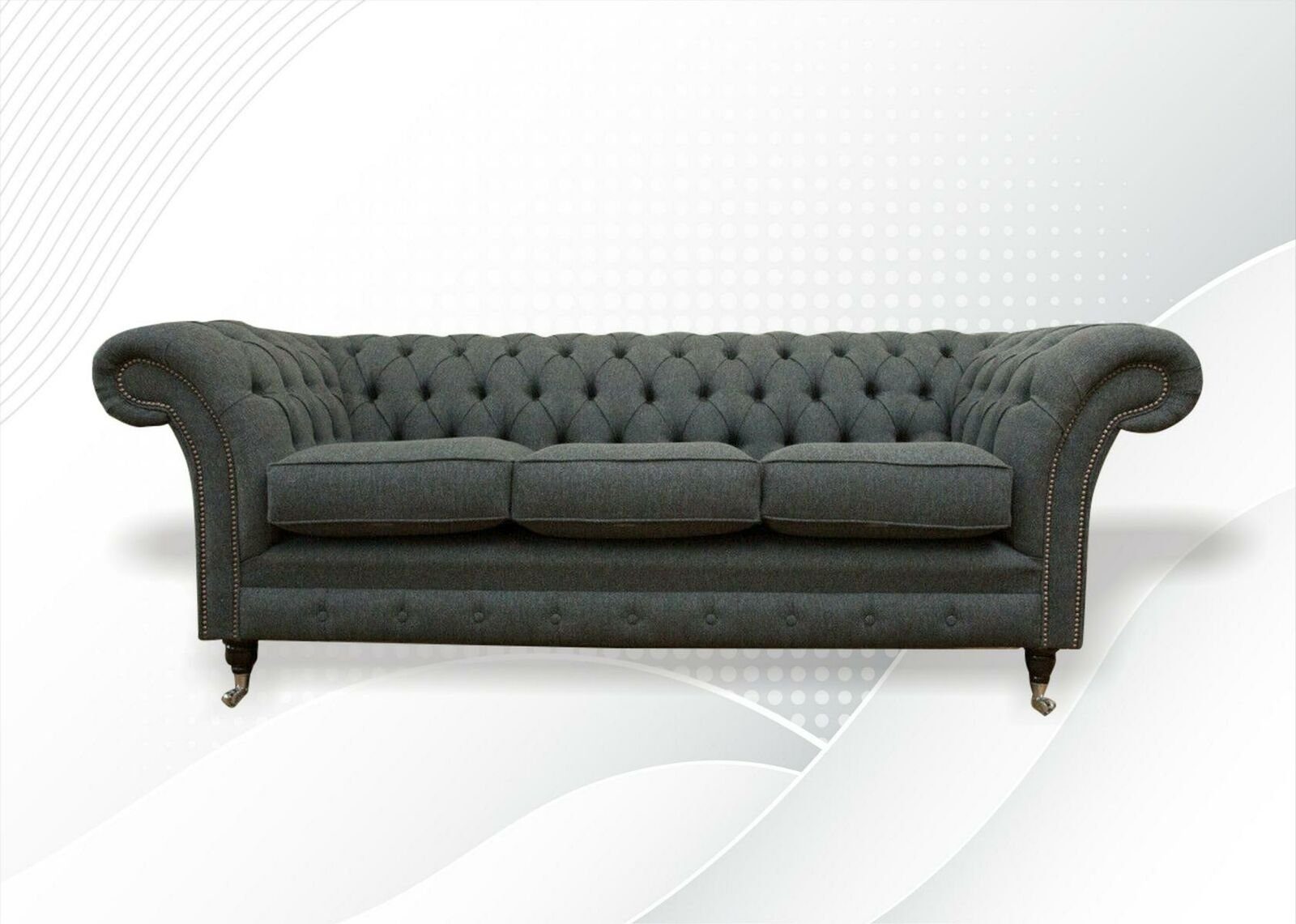 JVmoebel Chesterfield-Sofa Luxus Grauer Chesterfield Dreisitzer 3-er Couch Polstermöbel Neu, Made in Europe | Chesterfield-Sofas