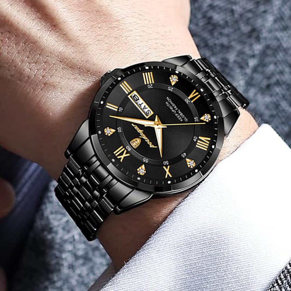 ibettertec Quarzuhr Quarzuhr Multifunktionsuhr Armbanduhr, Chronograph Herrenuhr, (Edelstahl Armbanduhr, Herren Uhr Edelstahl Armbanduhr Herrenuhr), Männer Uhr Große Zahlen Ziffern 3Bar Wasserdicht Datum Analog