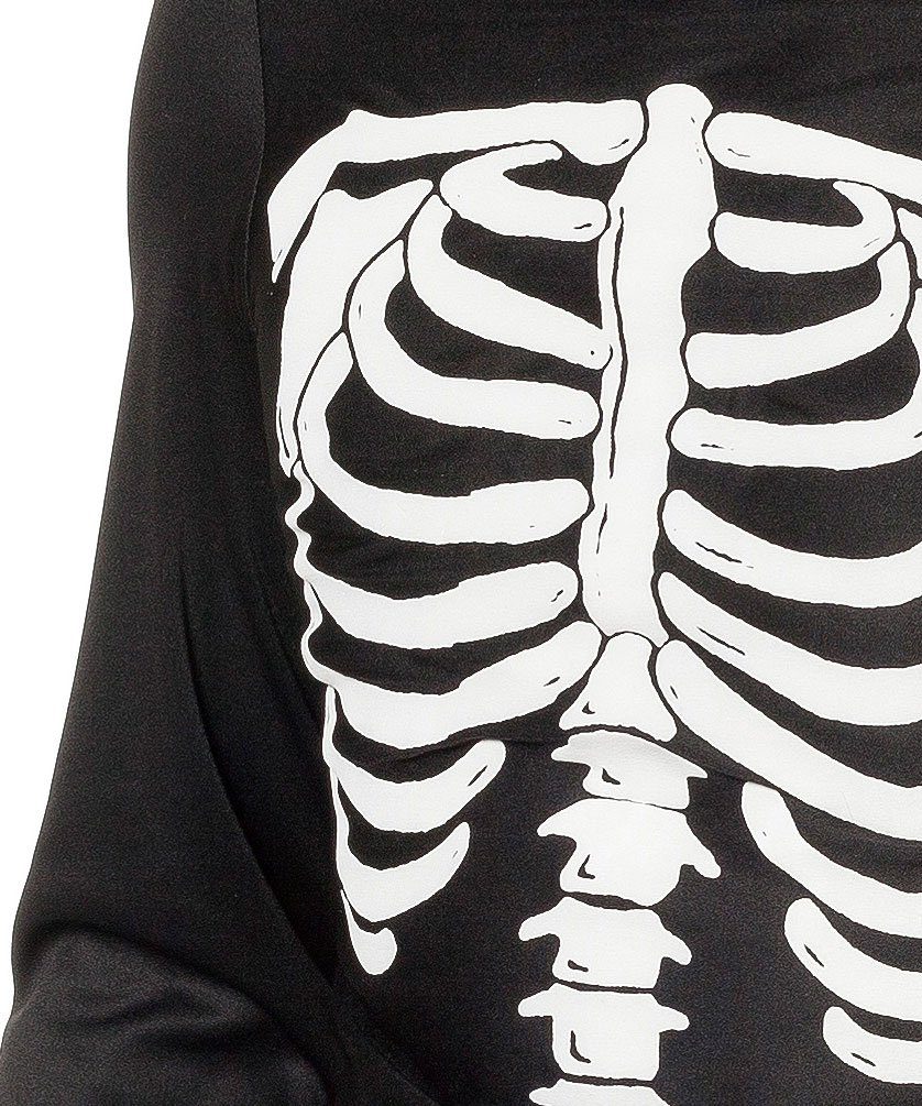 Karneval-Klamotten Kostüm Horror Herren Skelett Oberteil schwarz, Herrenkostüm Halloweenkostüm schwarzes Oberteil Langarm