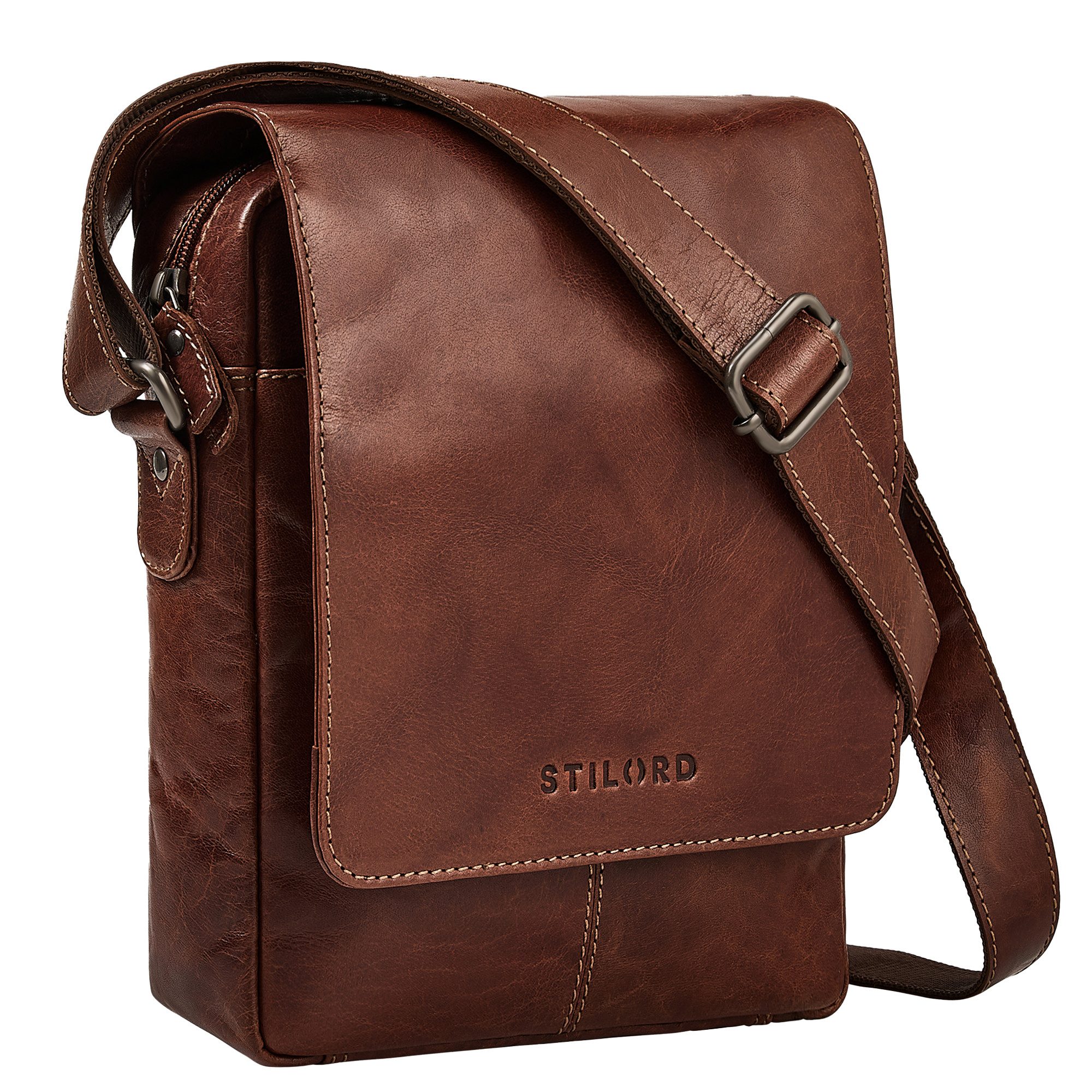 Schultertasche "Remo" Stilvolle Umhängetasche Herren Klein Leder Tablet 10,1 Zoll