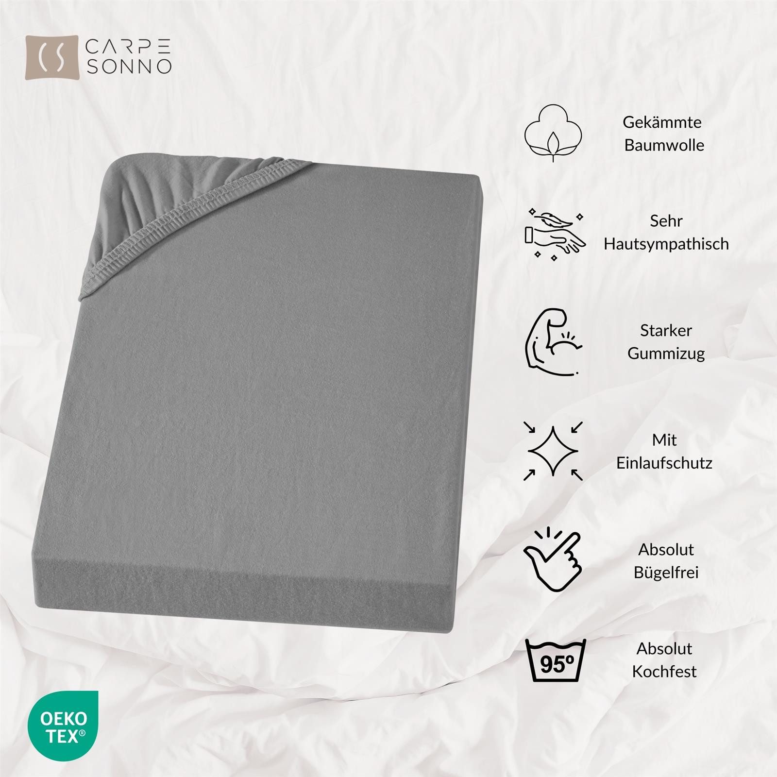 Carpe Sonno Spannbettlaken Boxspringbett Baumwolle 90x200 100x200 140x200 160x200 180x200 200x200, Jersey, Gummizug: rundum, (1 Stück), Mako Jersey Spannbetttuc – Bild 4 von 5