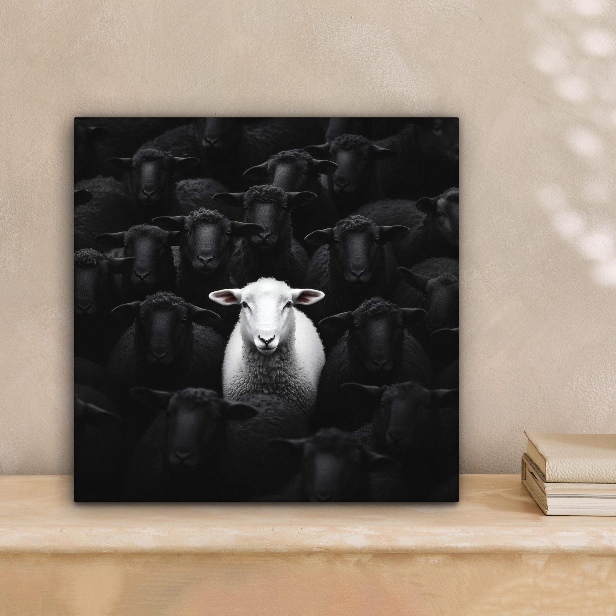 OneMillionCanvasses® Leinwandbild Schafe - Weiß - Dunkelheit, Fotodruck (1 günstig online kaufen