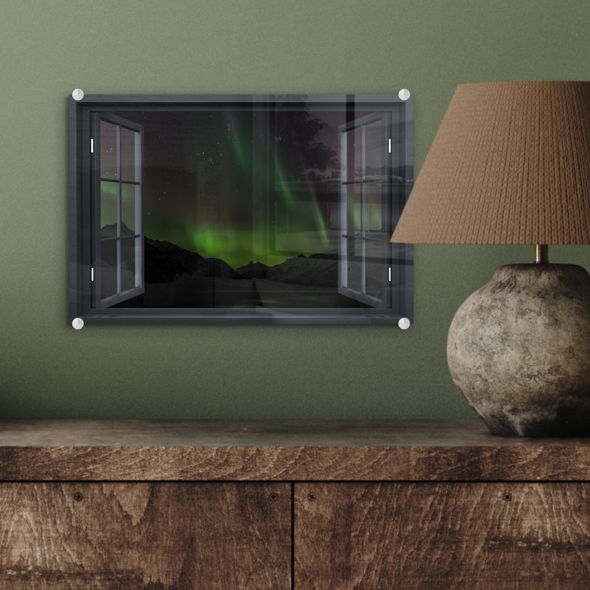 Grün, Glas auf - Glas - - St), Nordlichter Durchsichtig Wanddekoration (1 Acrylglasbild Glasbilder auf Bilder - MuchoWow Wandbild - Foto