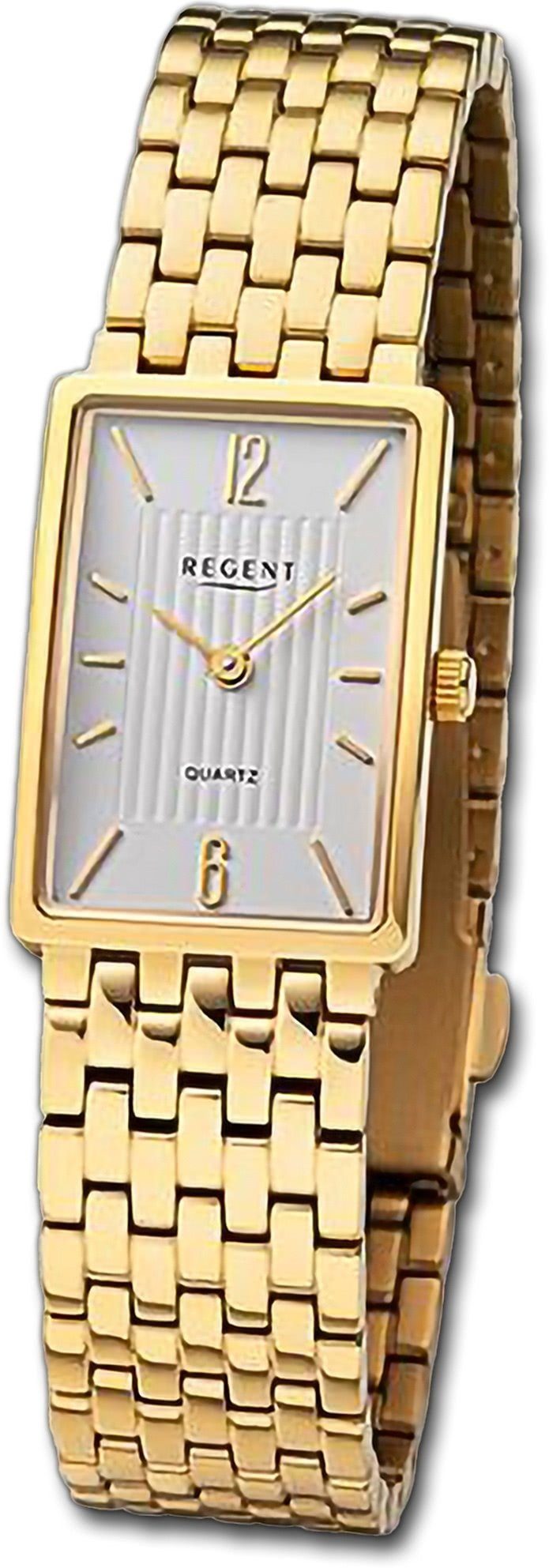 Regent Quarzuhr Regent Damen Armbanduhr Analog, (Analoguhr), Damenuhr Metallarmband gold, rundes Gehäuse, groß (ca. 20x29mm)