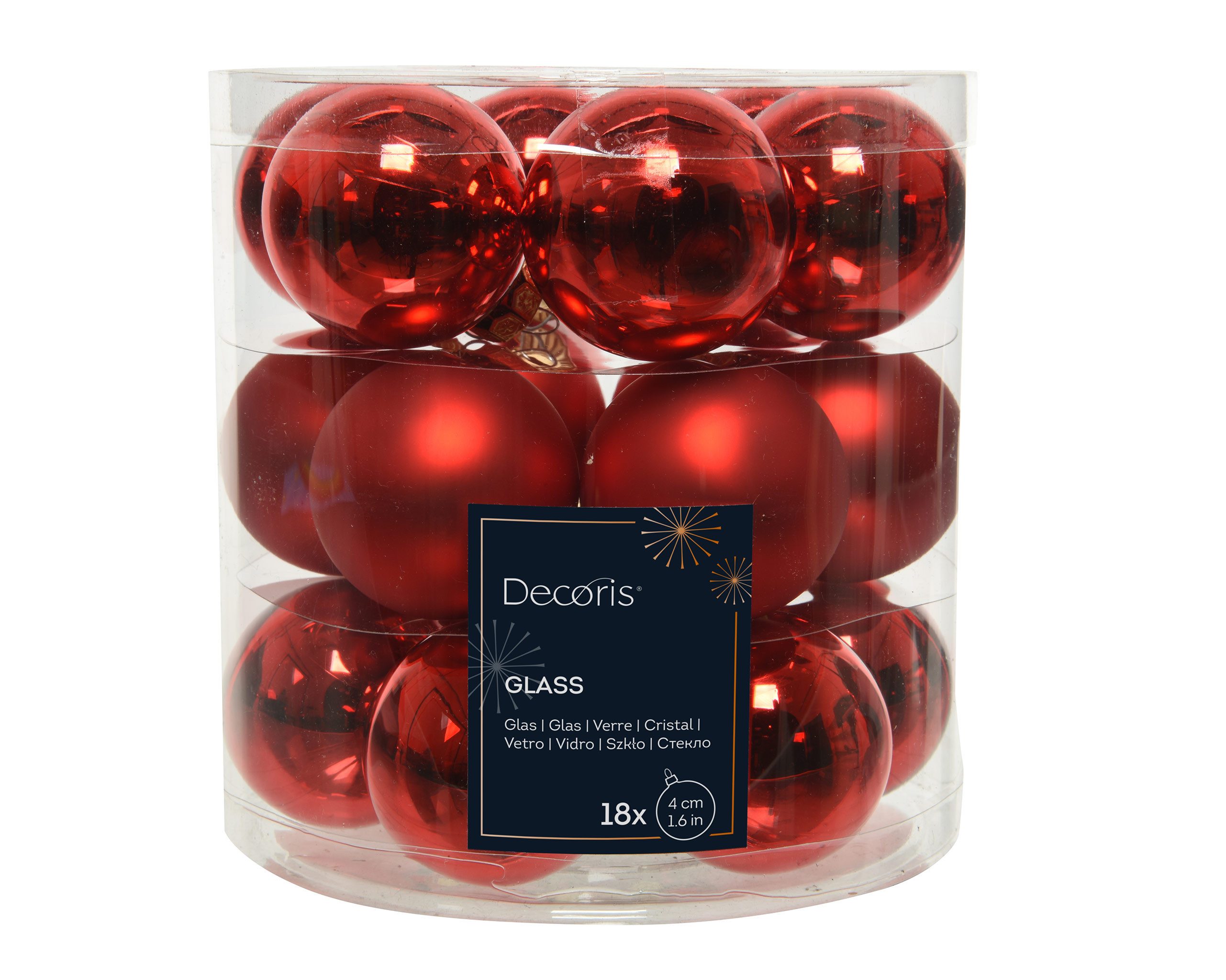 Kaemingk Christbaumschmuck, Weihnachtskugeln Glas 4cm 18 Stück - Weihnachtsrot