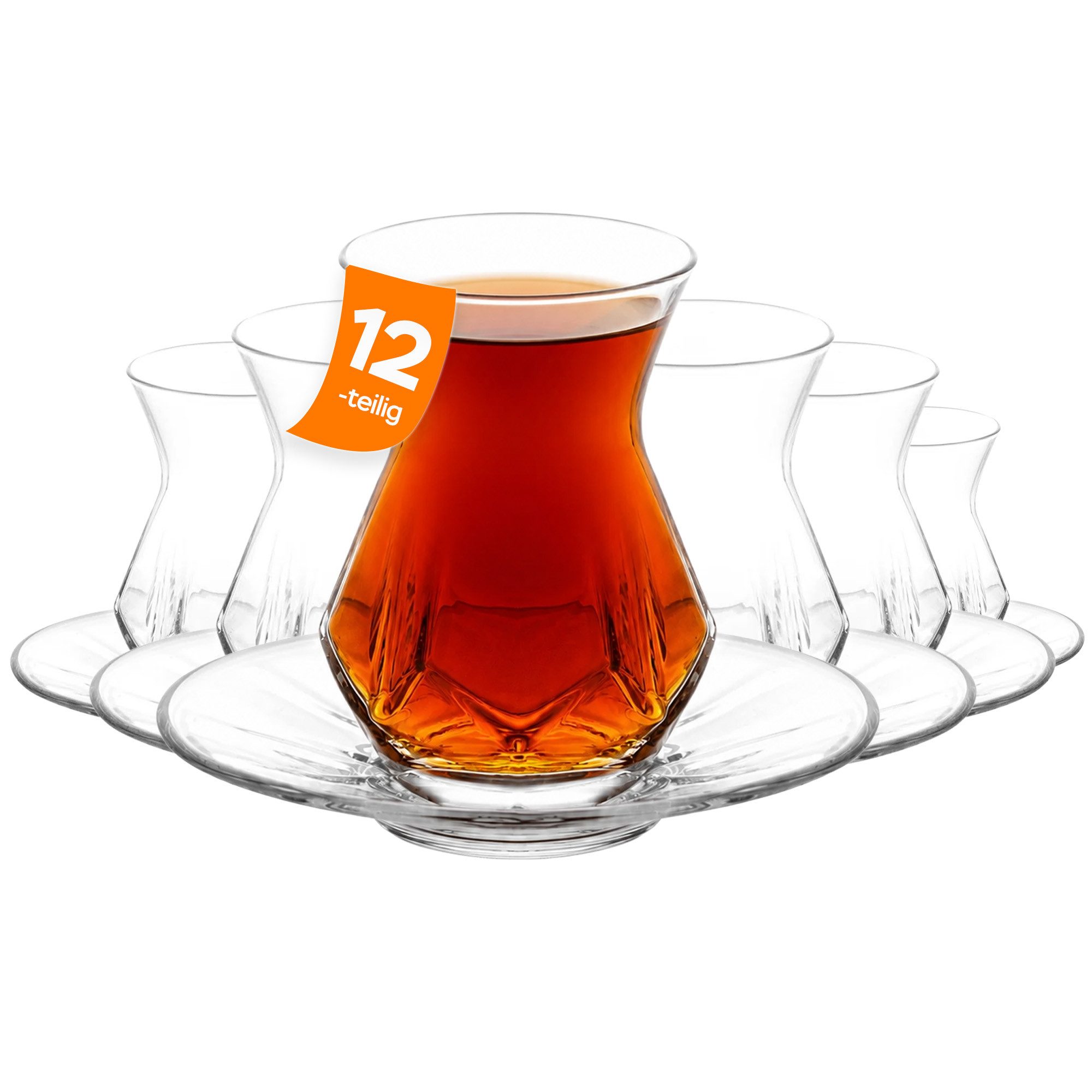LAV Gläser-Set Alya 6x Teegläser + 6x Unterteller, 6-tlg., Glas, 12-tlg. Set, 165ml, ideal für Teegenuss
