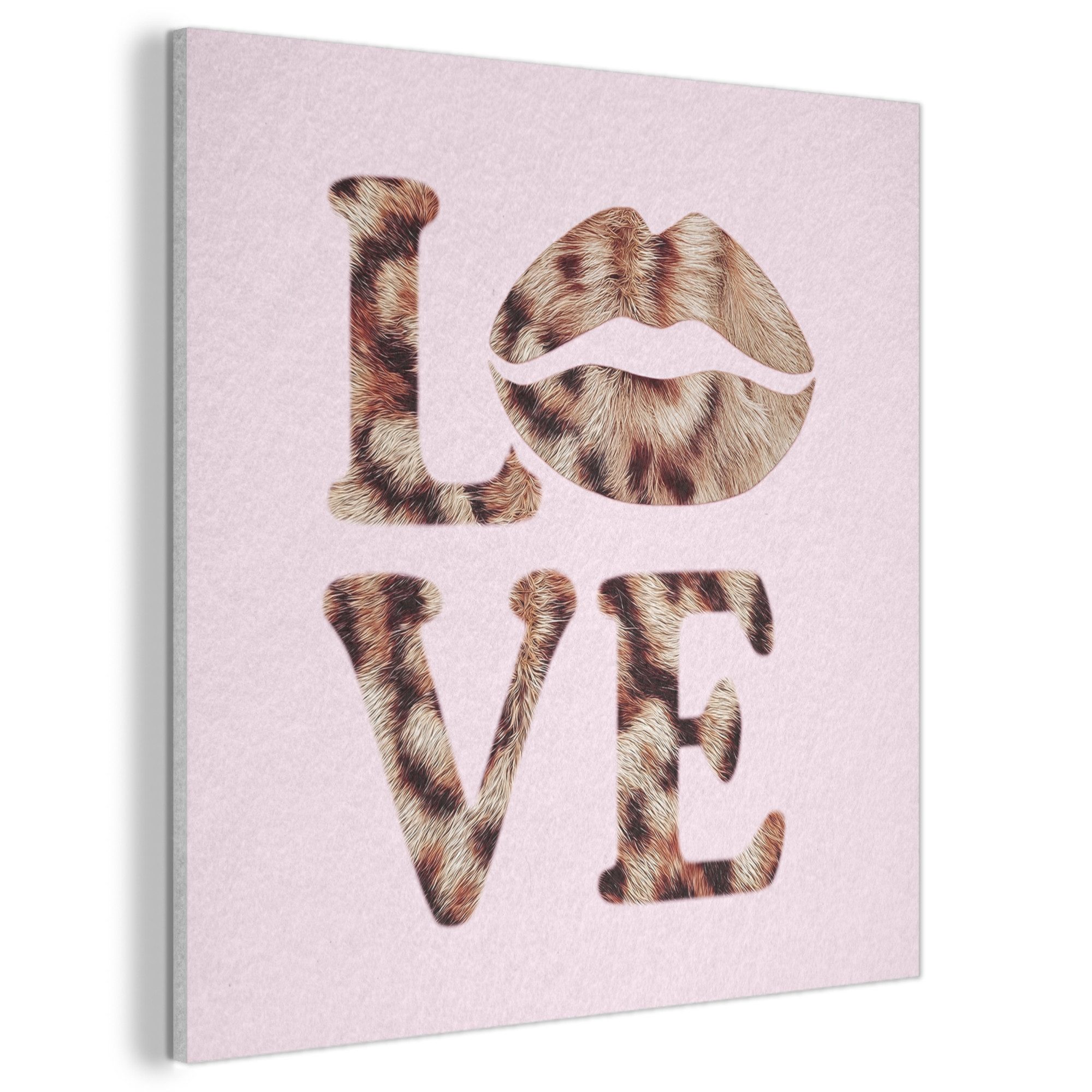 MuchoWow Gemälde Text - Liebe - Panthermantel - Hellrosa, Fotodruck (1 St), Akustikbilder PET-Filz, Wandpaneele, Akustikpaneele 40x40 cm