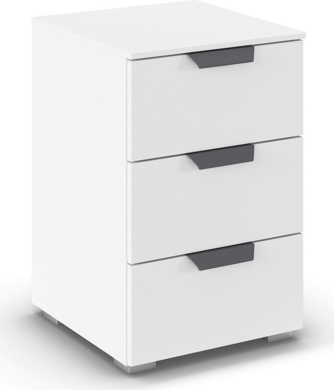 rauch Nachtkommode Nachttisch Nachtkonsole COSTA mit farblich passenden Metallgriffen (in 2 Griff-Farben, Breite 40 cm), drei geräumige Schubladen MADE IN GERMANY