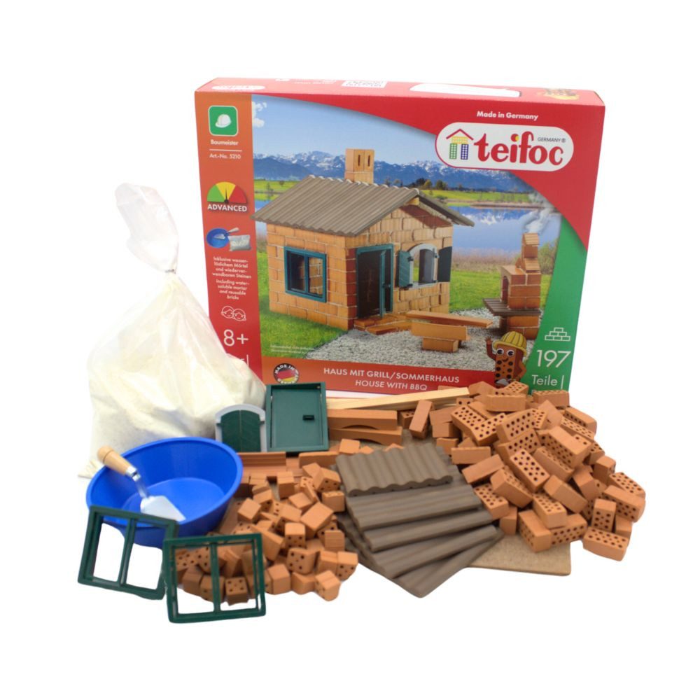 teifoc Haus mit Grill Steinbaukasten, (Bastelset für Kinder ab 8 Jahren, 185 St., DIY Bausatz), Made in Germany