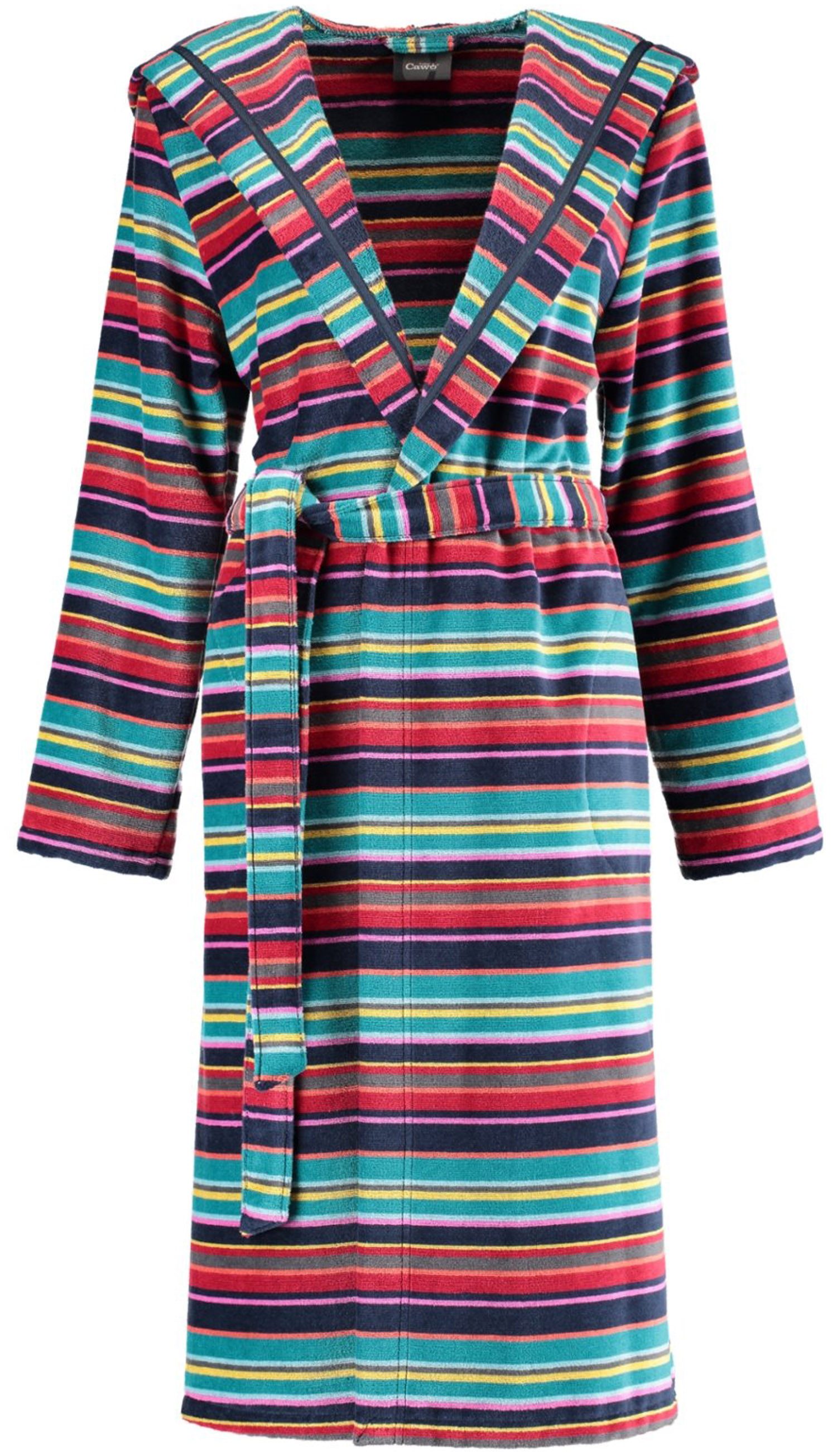 Cawö Damenbademantel Damen Bademantel mit Kapuze, Langform, Baumwolle, Kapuze, Gürtel, Mit Kapuze