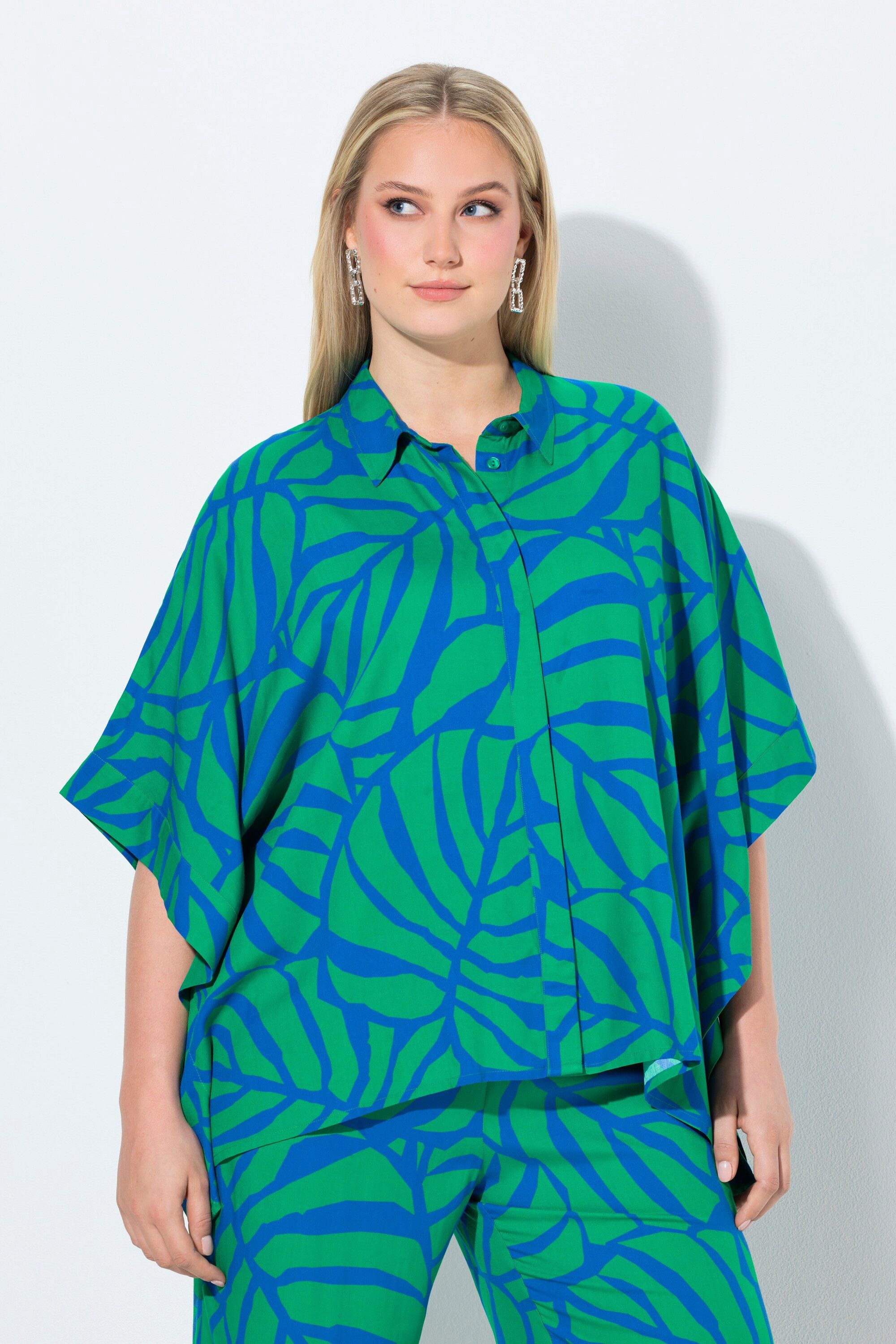 Ulla Popken Hemdbluse Poncho-Bluse Oversized Hemdkragen 3/4-Arm