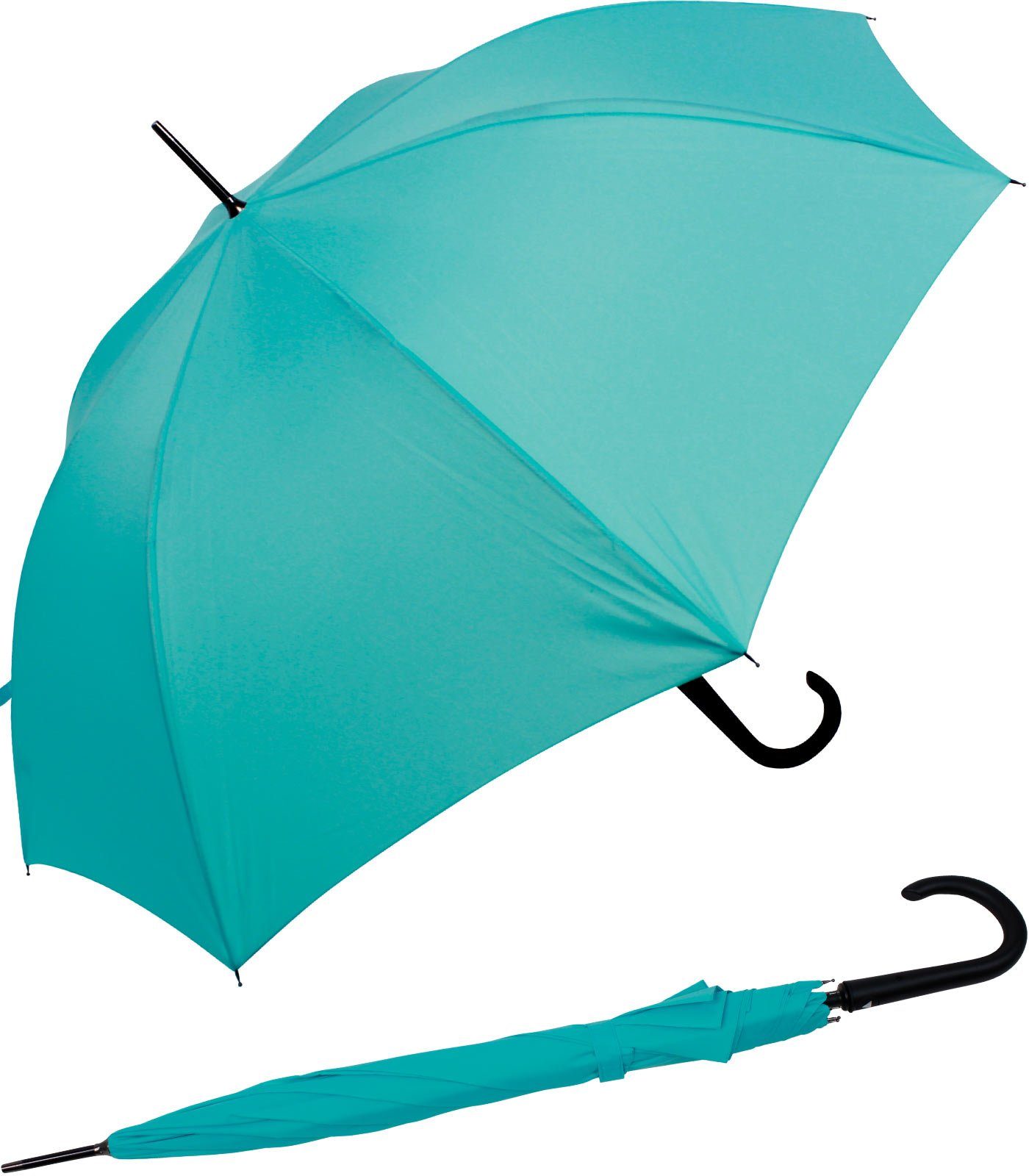 RS-Versand Langregenschirm großer stabiler Regenschirm mit Auf-Automatik, Stahl-Fiberglas-Gestell, integrierter Auslöseknopf hellblau