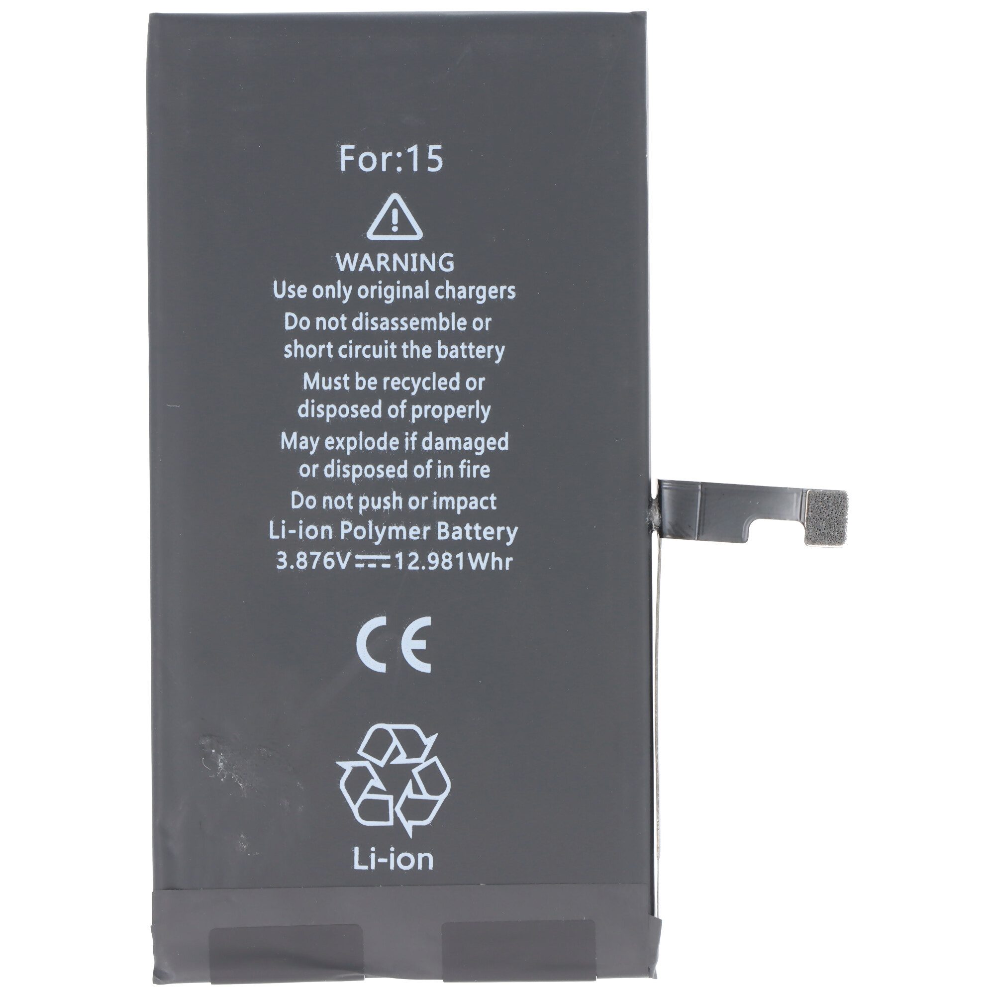 AccuCell Akku passend für Apple iPhone 15, Li-Polymer, 3,87V, 3349mAh, 12,98Wh Akku 3349 mAh (3,9 V)