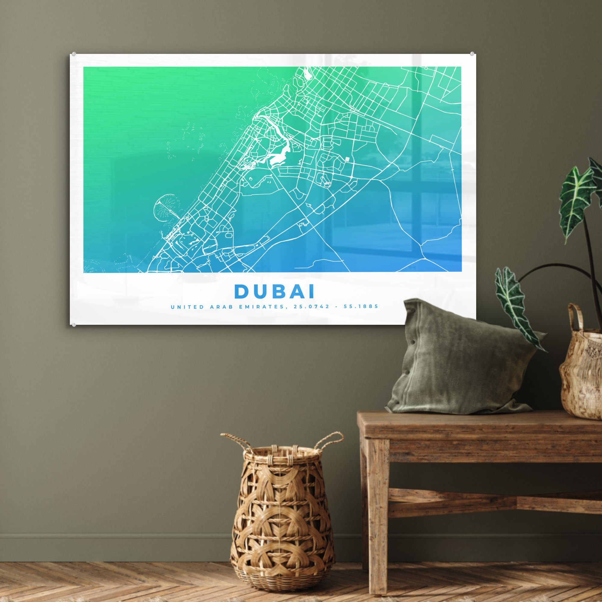 Dubai - Acrylglasbilder Karte, (1 Schlafzimmer St), Wohnzimmer MuchoWow & Acrylglasbild